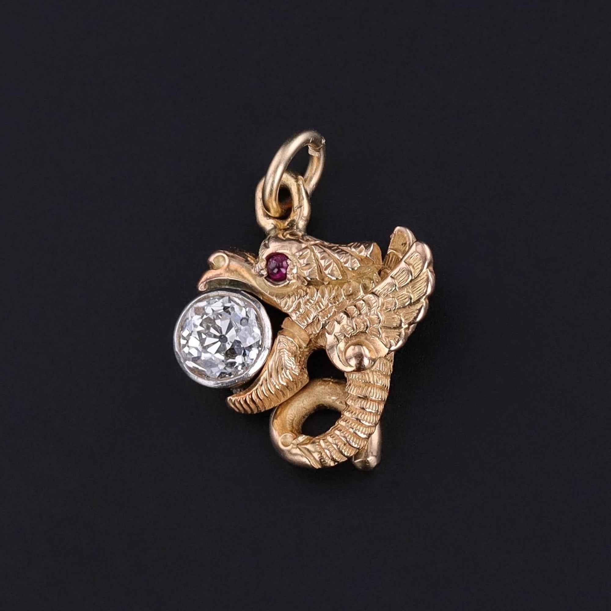 Antique Diamond Dragon Charm of 14k Gold - Trademark Antiques