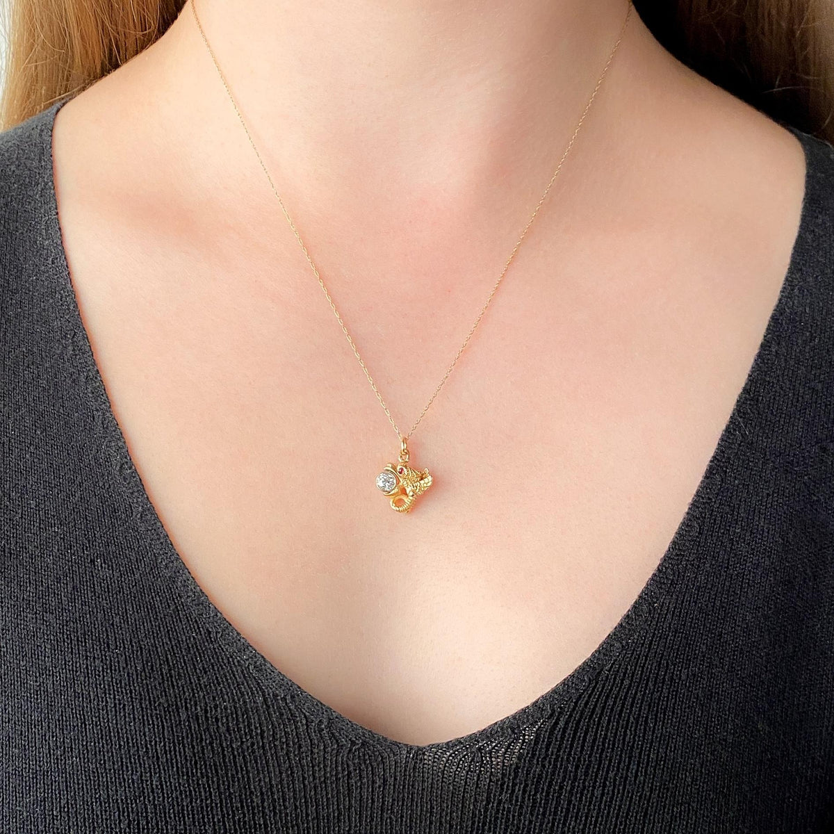Antique Diamond Dragon Charm of 14k Gold - Trademark Antiques