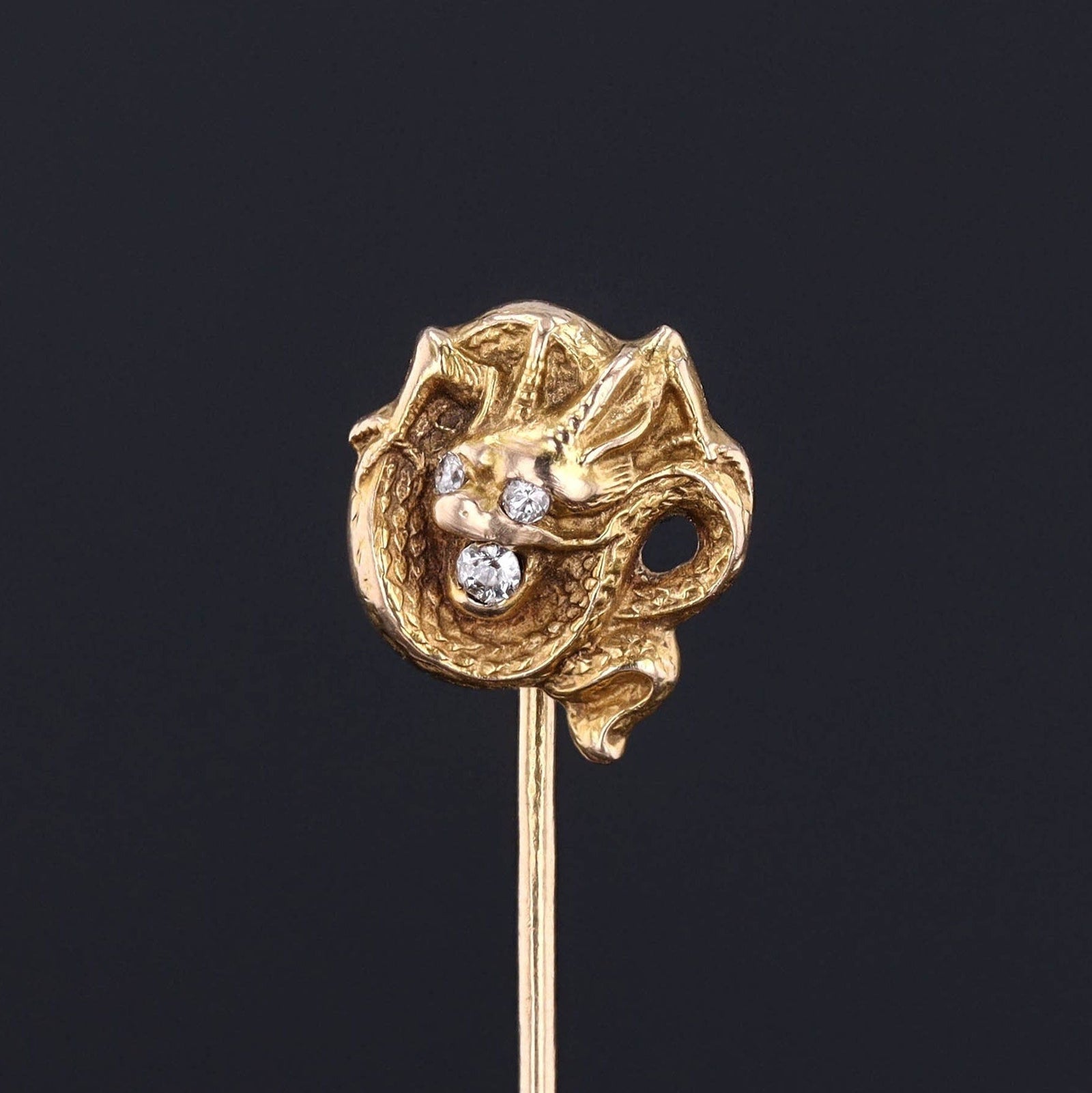 Antique Diamond Dragon Stickpin of 14k Gold - Trademark Antiques