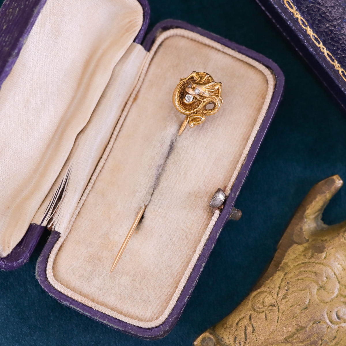 Antique Diamond Dragon Stickpin of 14k Gold - Trademark Antiques
