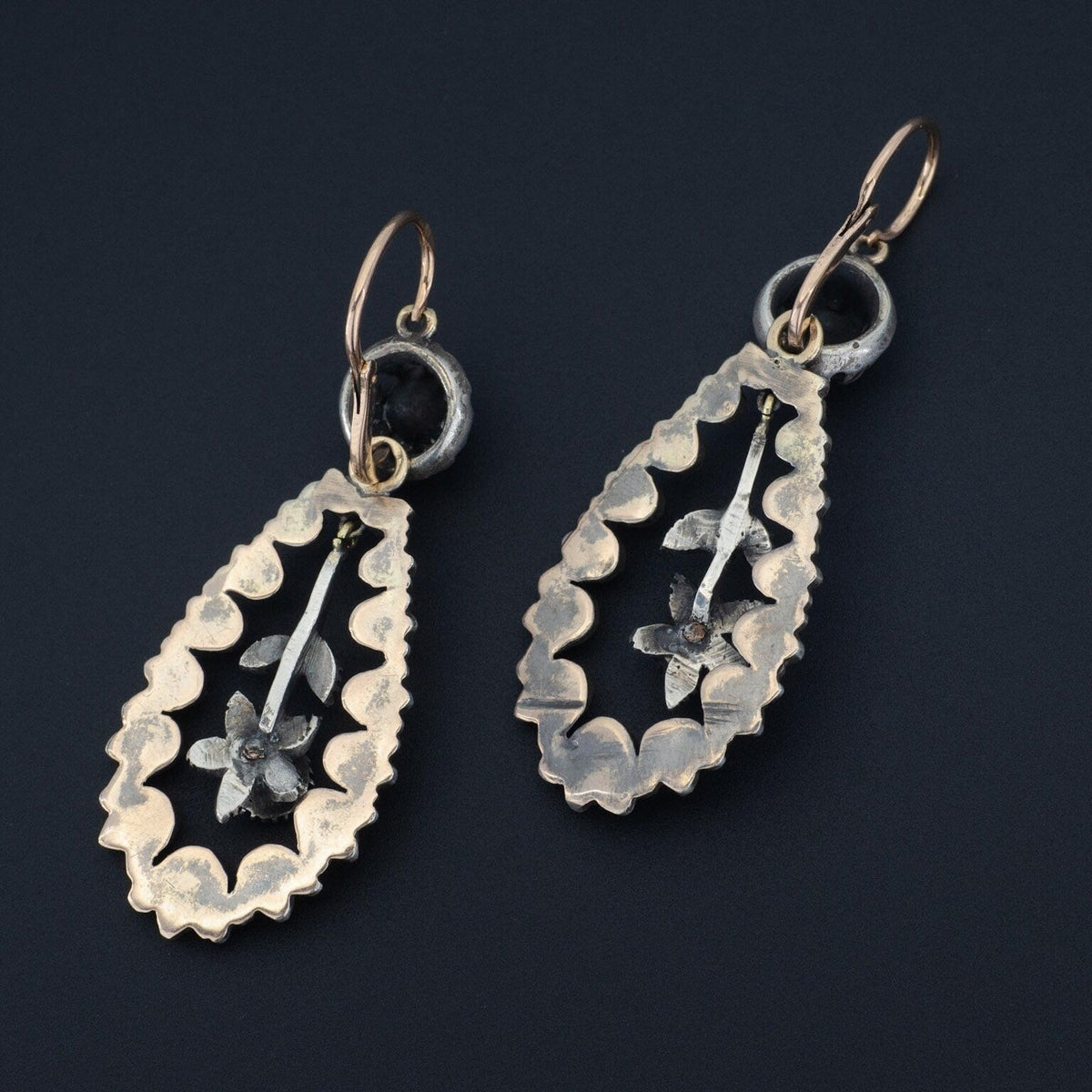 Antique Diamond Earrings of Silver with 14k Rose Gold - Trademark Antiques