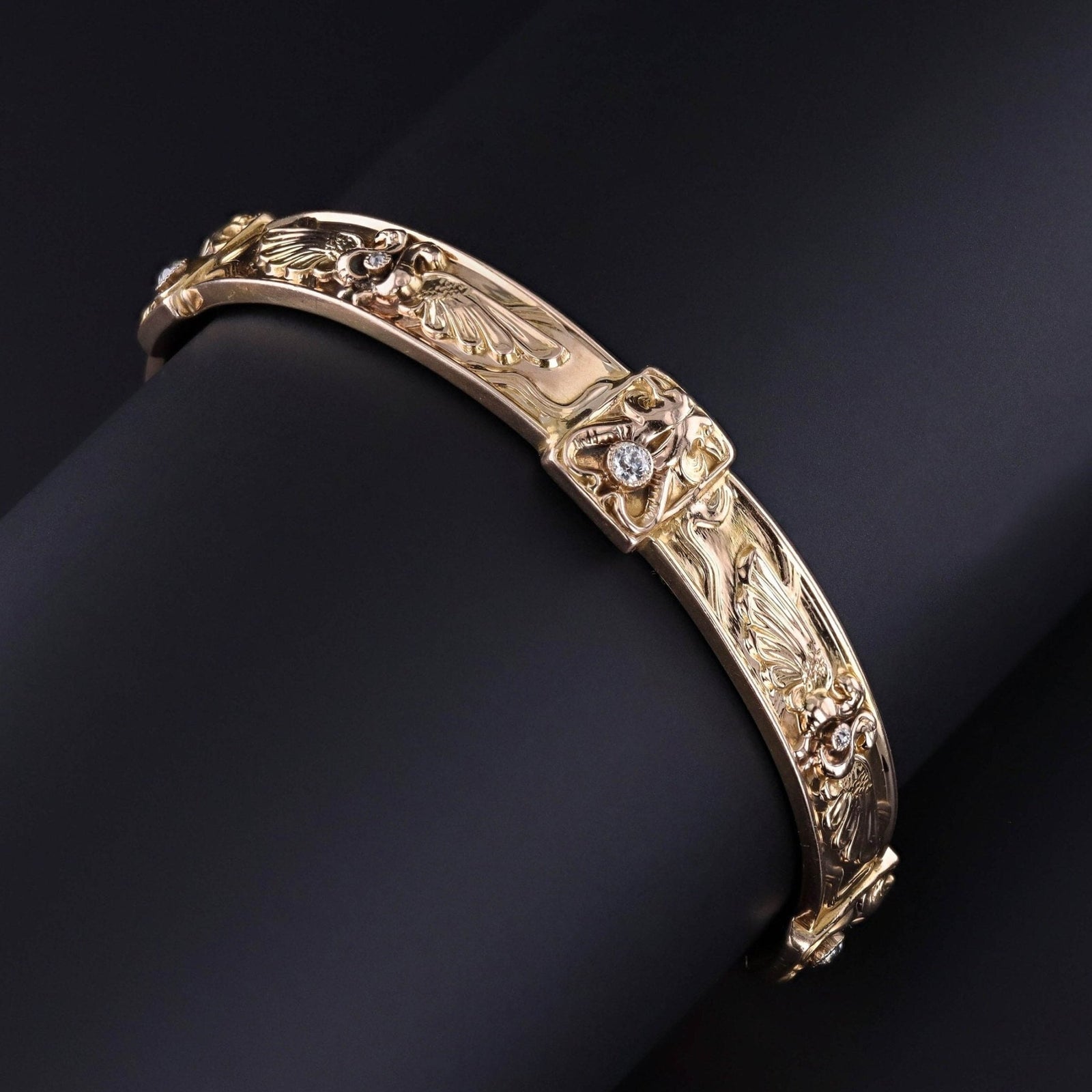 Antique Diamond Egyptian Revival Bangle of 14k Gold - Trademark Antiques
