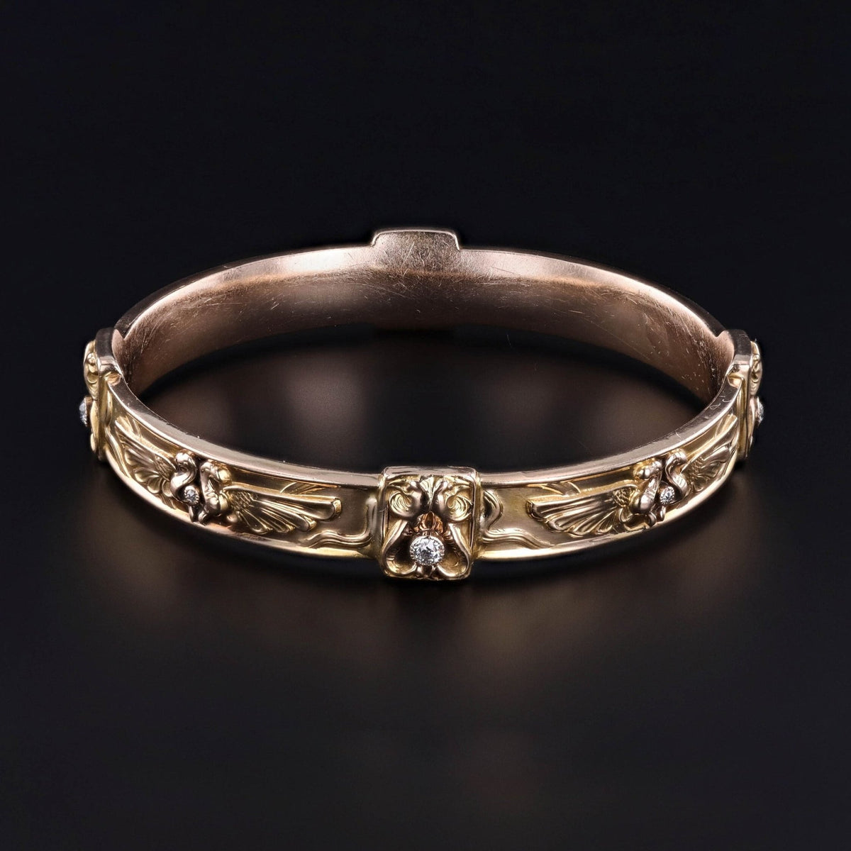 Antique Diamond Egyptian Revival Bangle of 14k Gold - Trademark Antiques