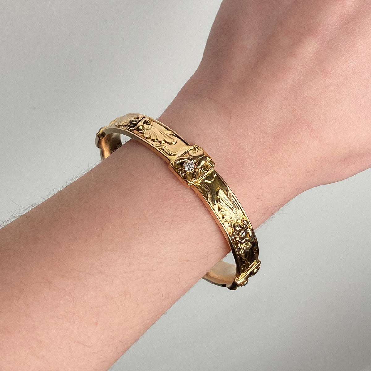 Antique Diamond Egyptian Revival Bangle of 14k Gold - Trademark Antiques