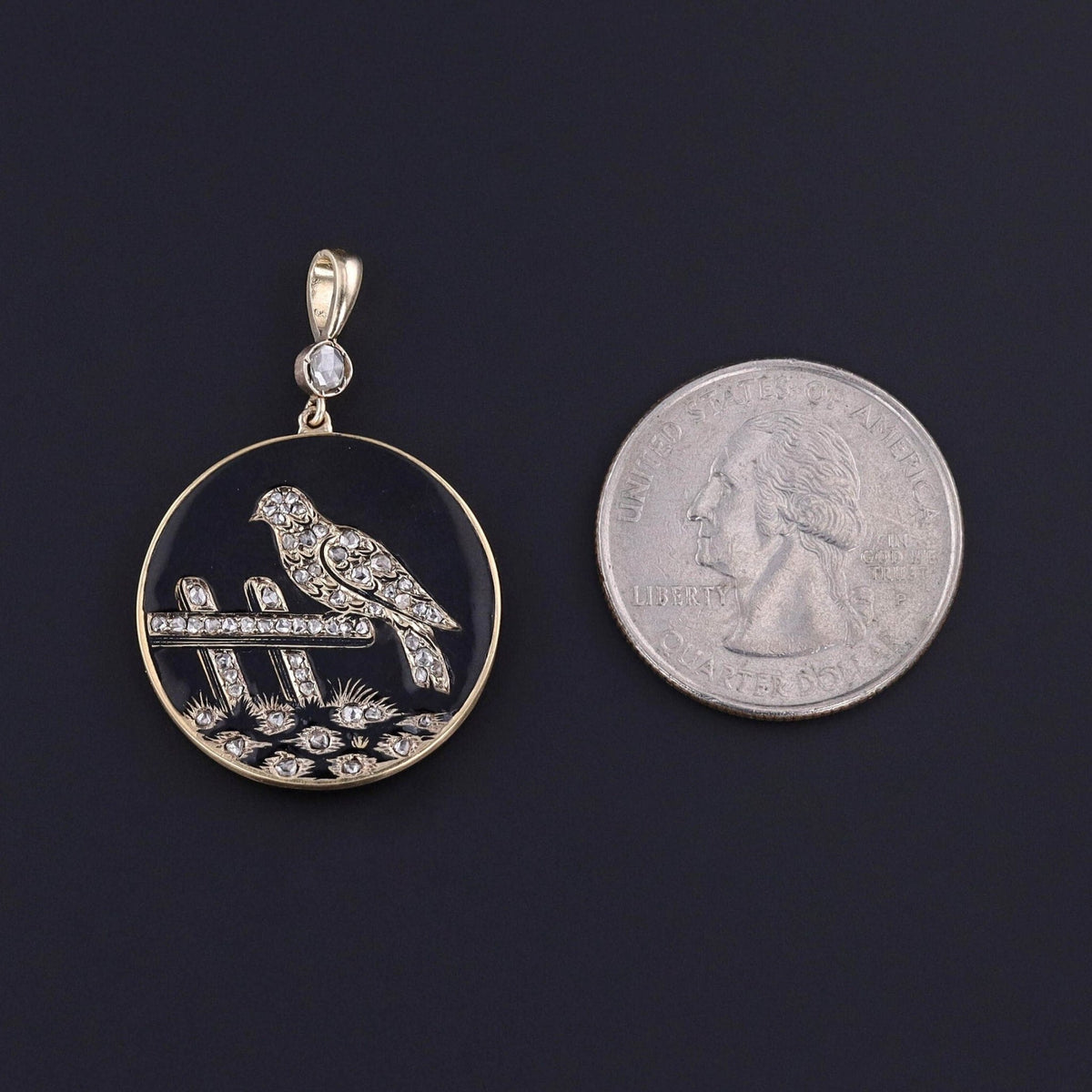 Antique Diamond &amp; Enamel Bird Pendant of 14k Gold - Trademark Antiques