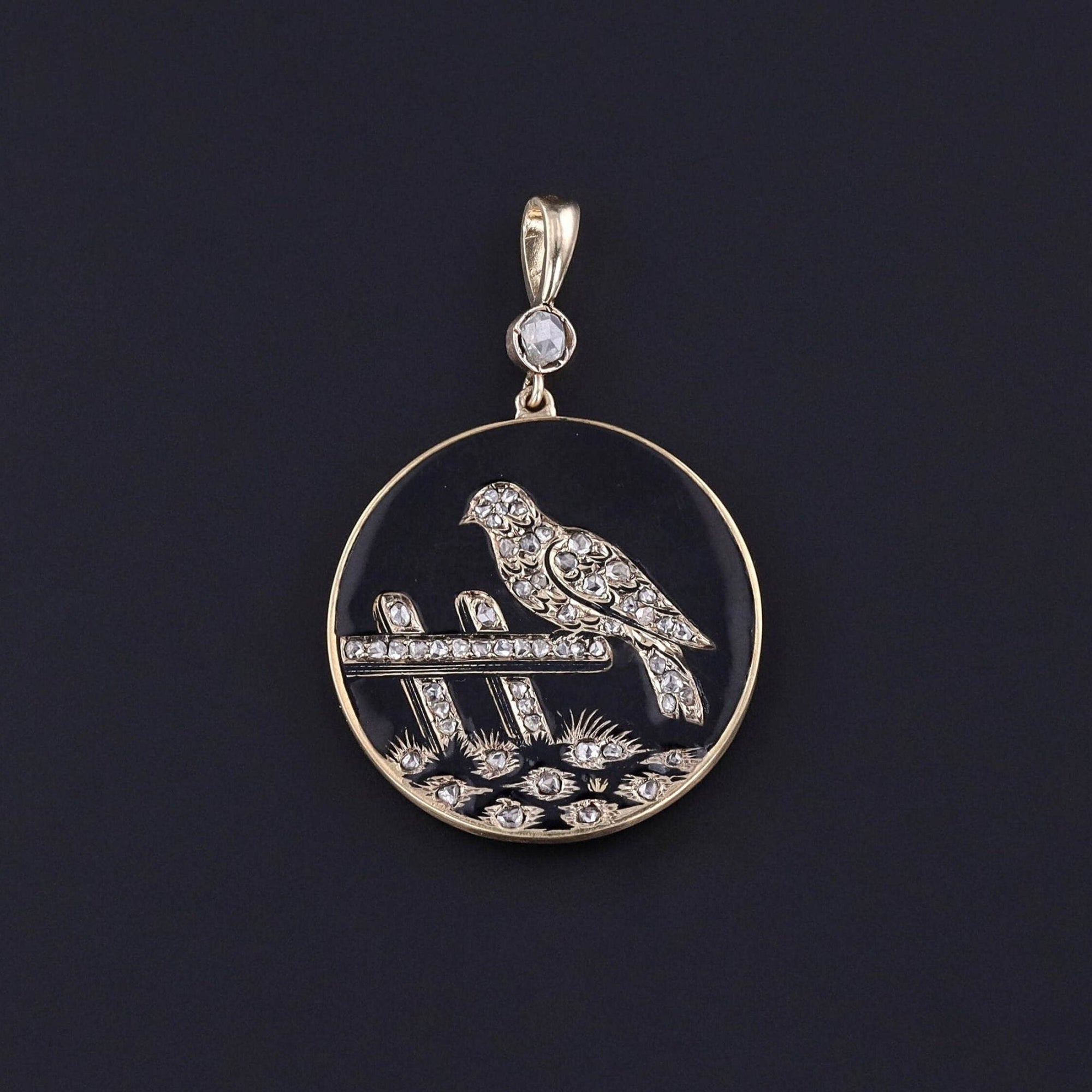 Antique Diamond & Enamel Bird Pendant of 14k Gold - Trademark Antiques