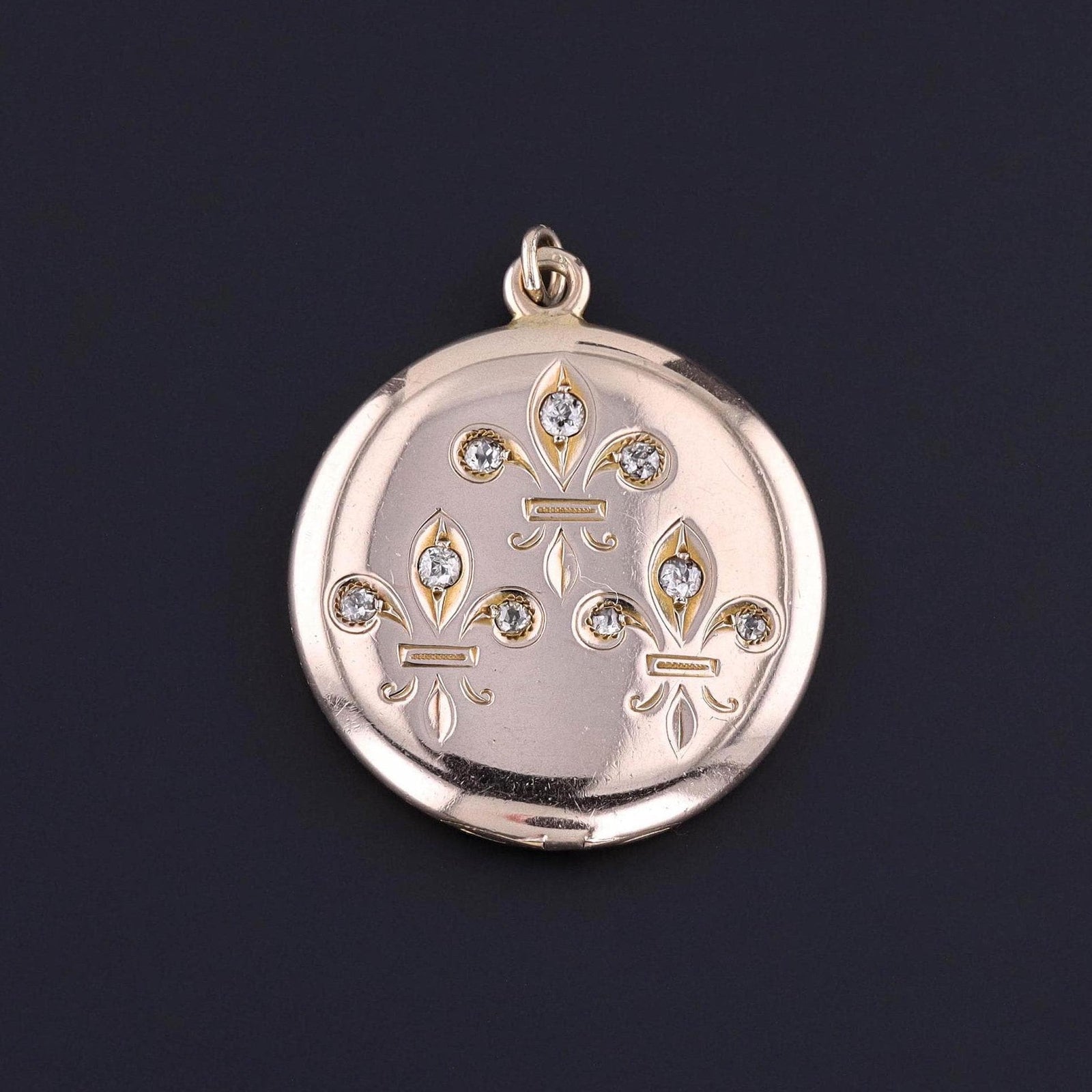 Antique Diamond Fleur de Lis Locket of 10k Gold - Trademark Antiques