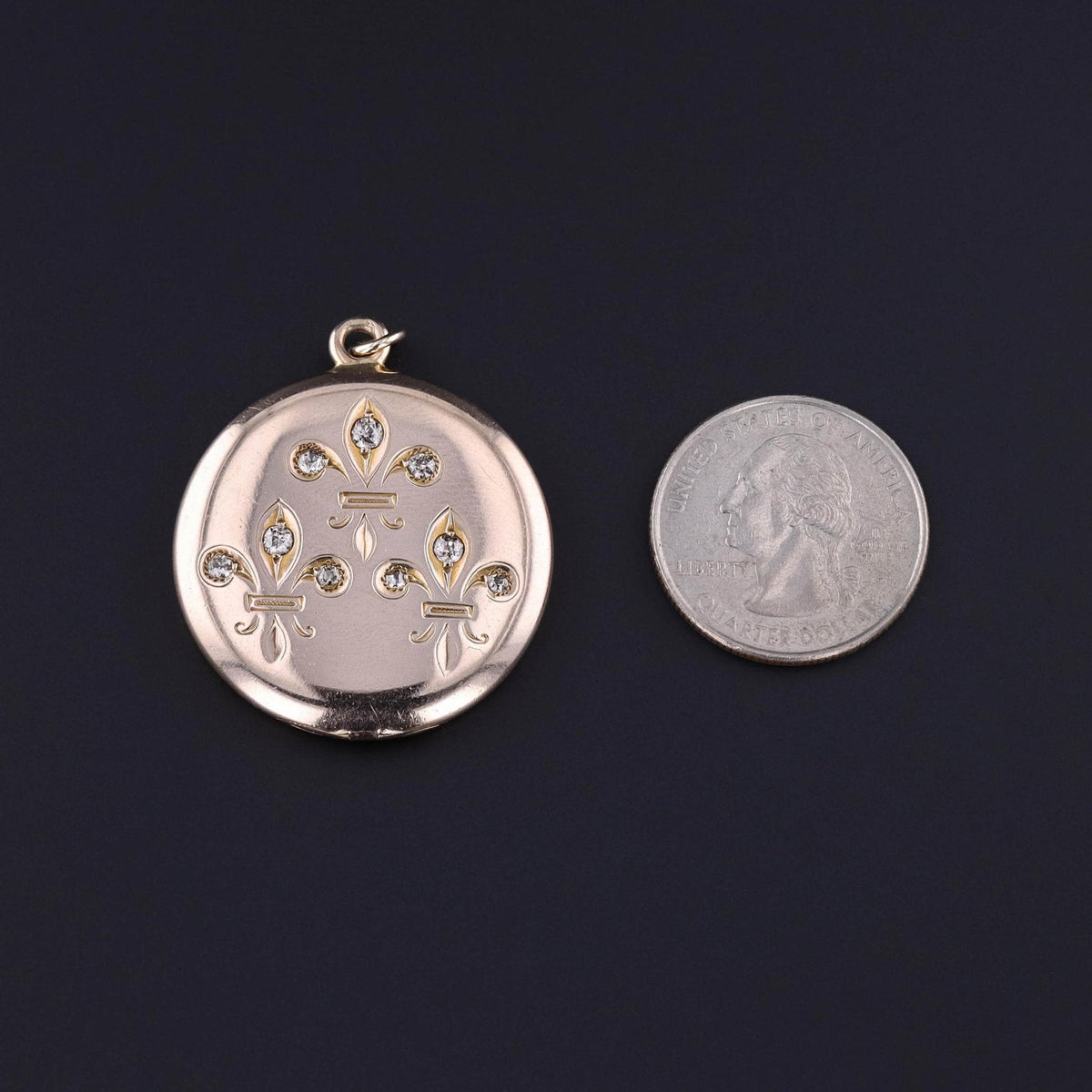 Antique Diamond Fleur de Lis Locket of 10k Gold - Trademark Antiques