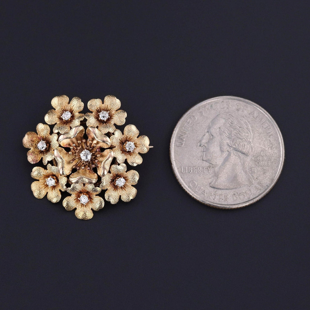 Antique Diamond Flower Brooch of 14k Gold - Trademark Antiques