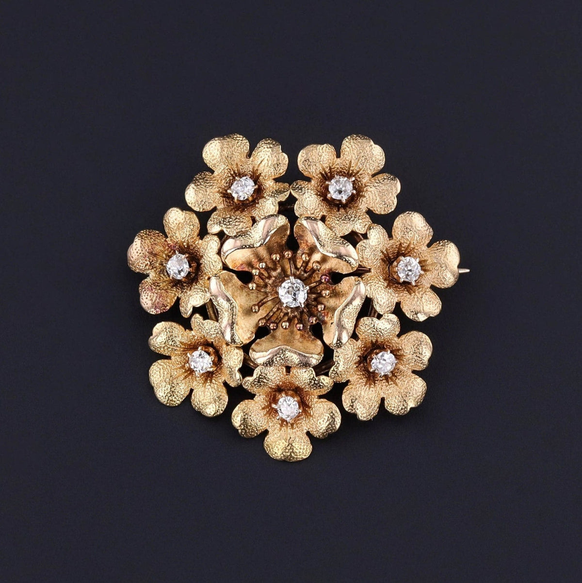 Antique Diamond Flower Brooch of 14k Gold - Trademark Antiques