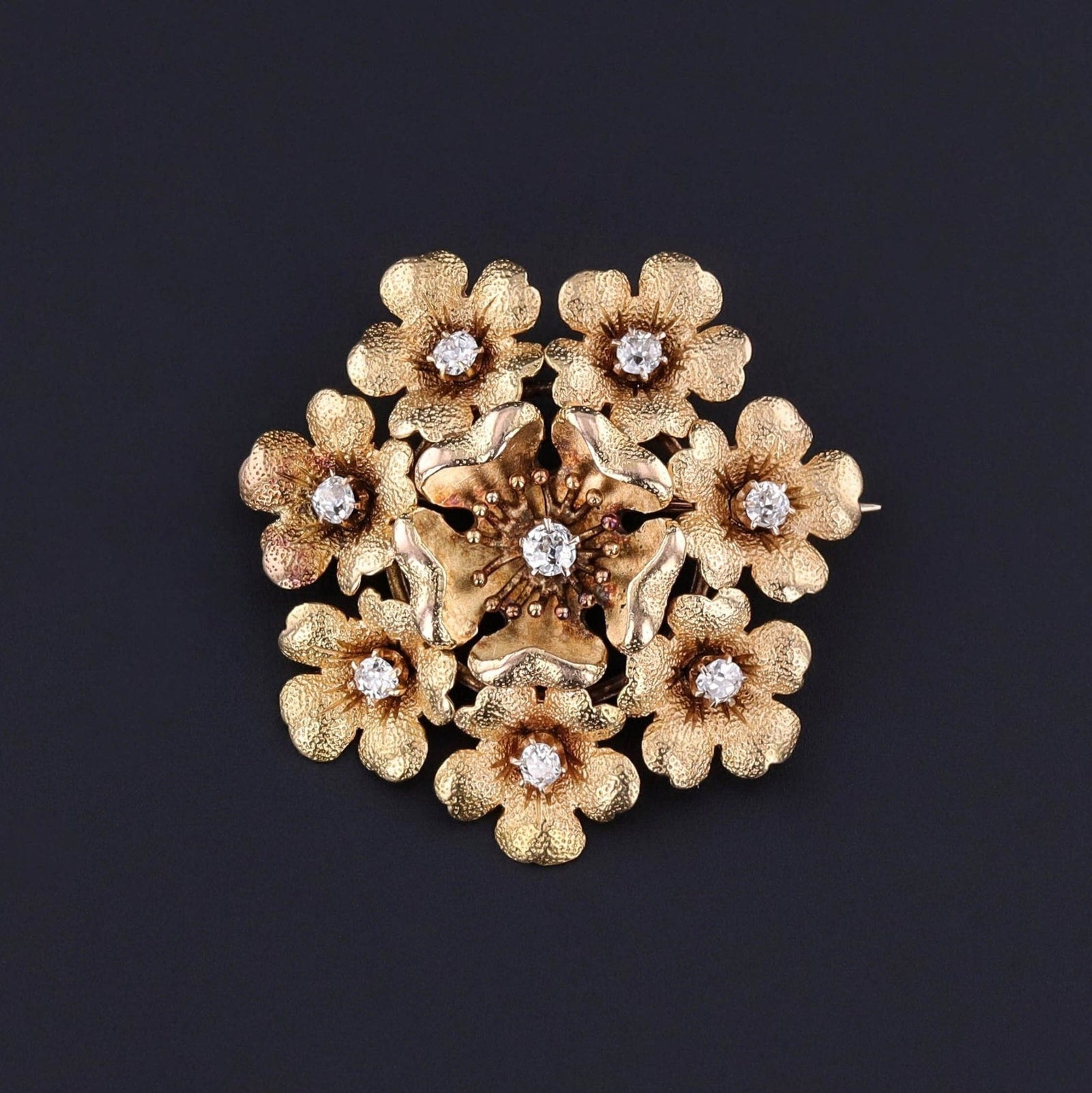 Antique Diamond Flower Brooch of 14k Gold - Trademark Antiques