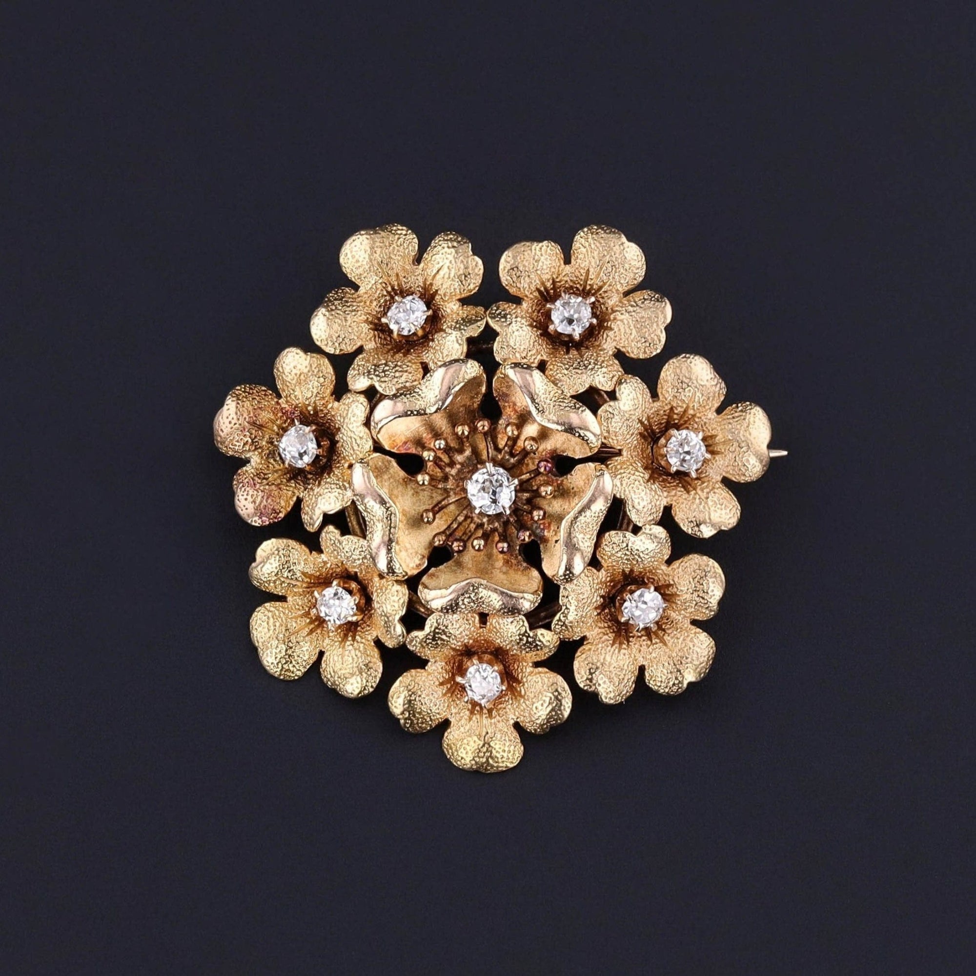 Antique Diamond Flower Brooch of 14k Gold - Trademark Antiques