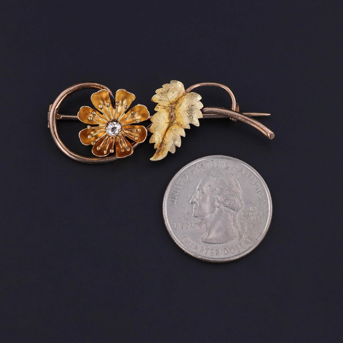 Antique Diamond Flower Brooch of 9ct Gold - Trademark Antiques