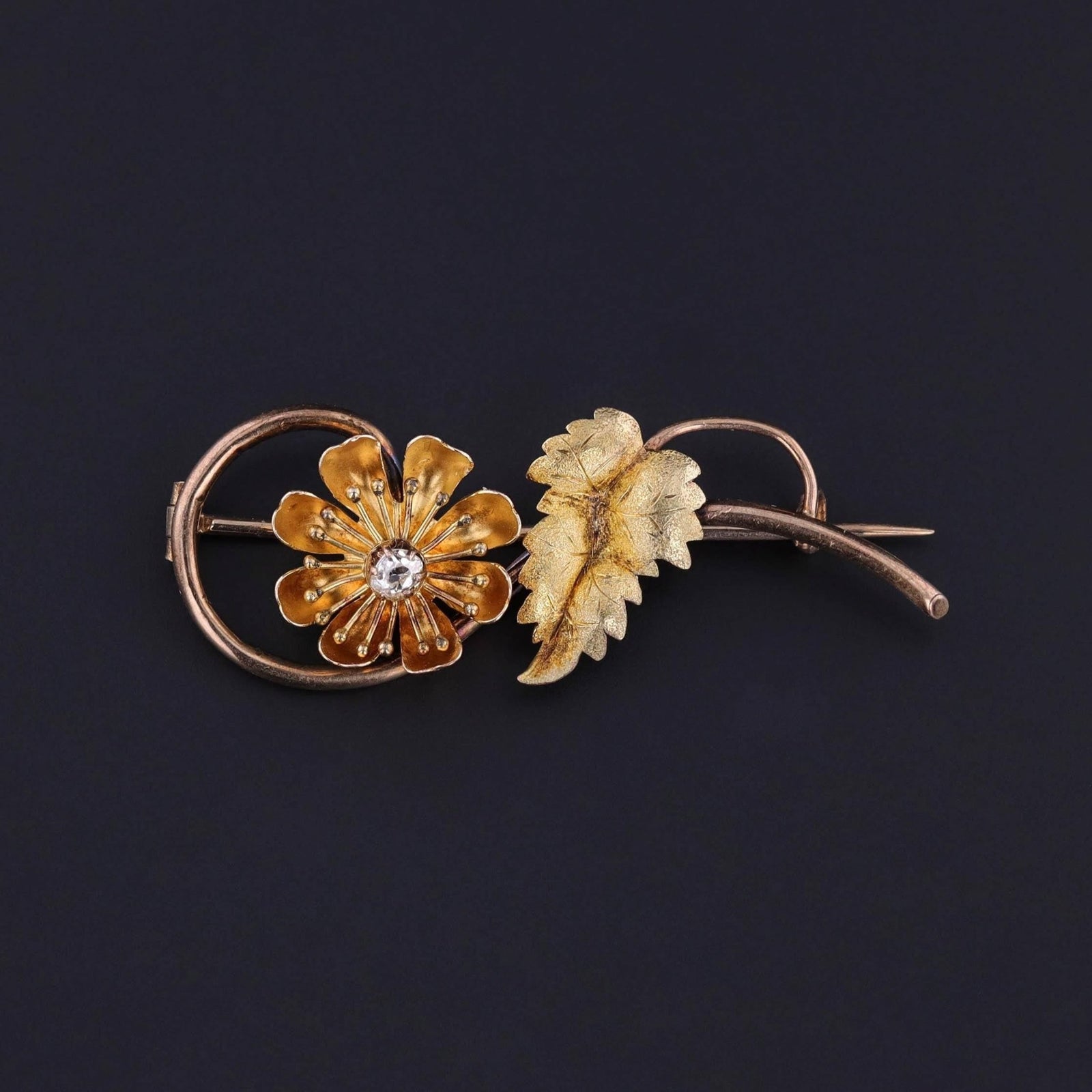 Antique Diamond Flower Brooch of 9ct Gold - Trademark Antiques