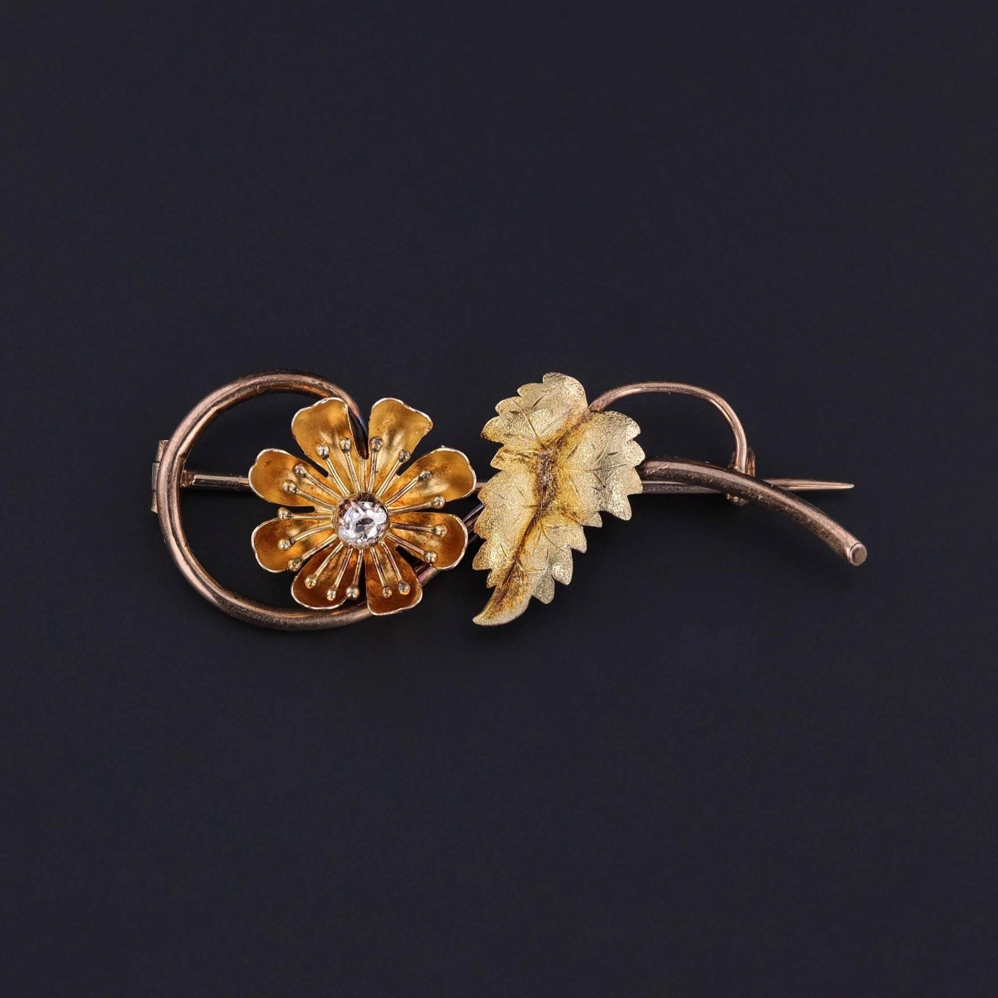 Antique Diamond Flower Brooch of 9ct Gold - Trademark Antiques