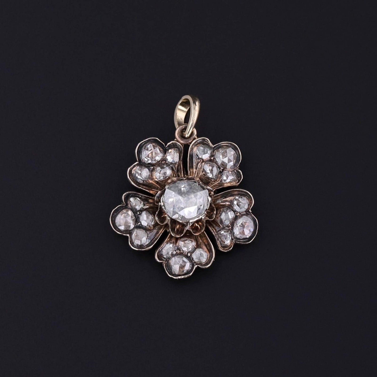 Antique Diamond Flower Charm of 9ct Gold - Trademark Antiques