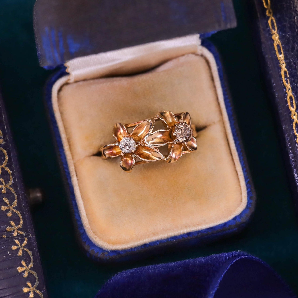 Antique Diamond Flower Ring of 14k Gold - Trademark Antiques