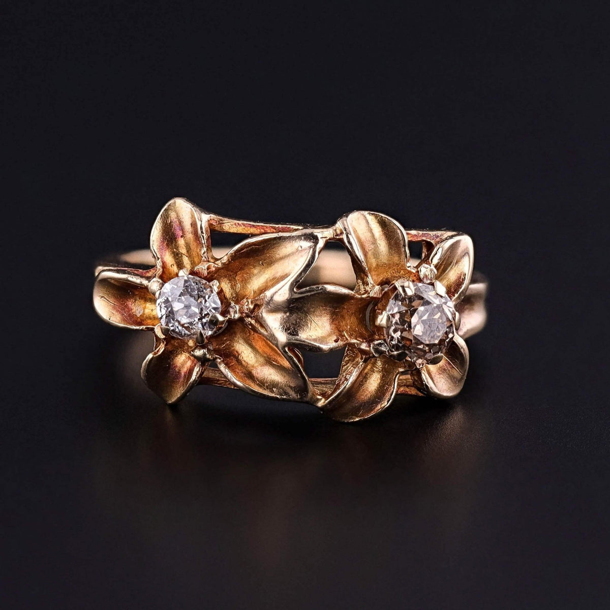 Antique Diamond Flower Ring of 14k Gold - Trademark Antiques