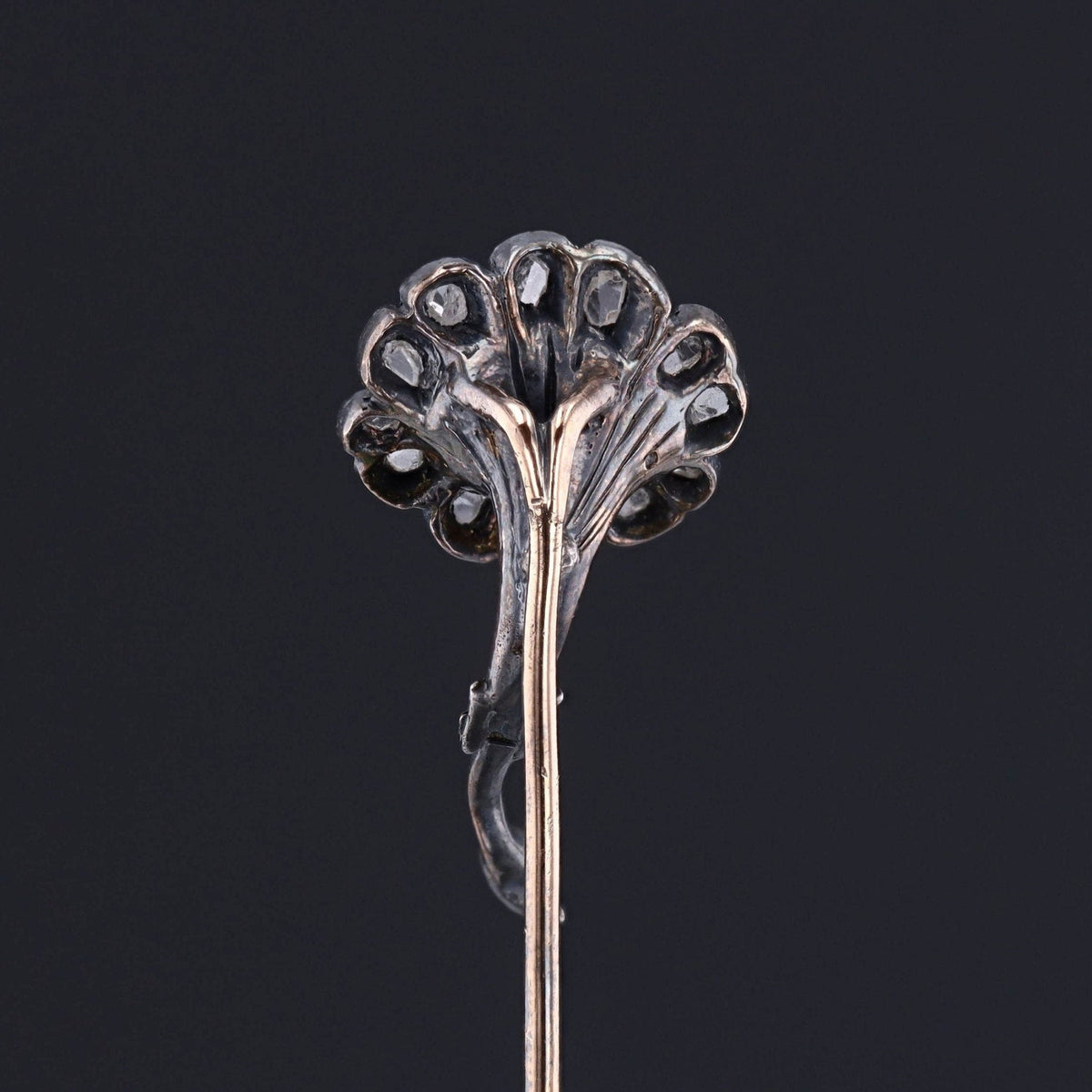 Antique Diamond Flower Stickpin of Silver and 14k Gold - Trademark Antiques