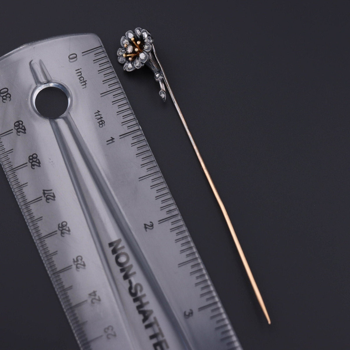 Antique Diamond Flower Stickpin of Silver and 14k Gold - Trademark Antiques