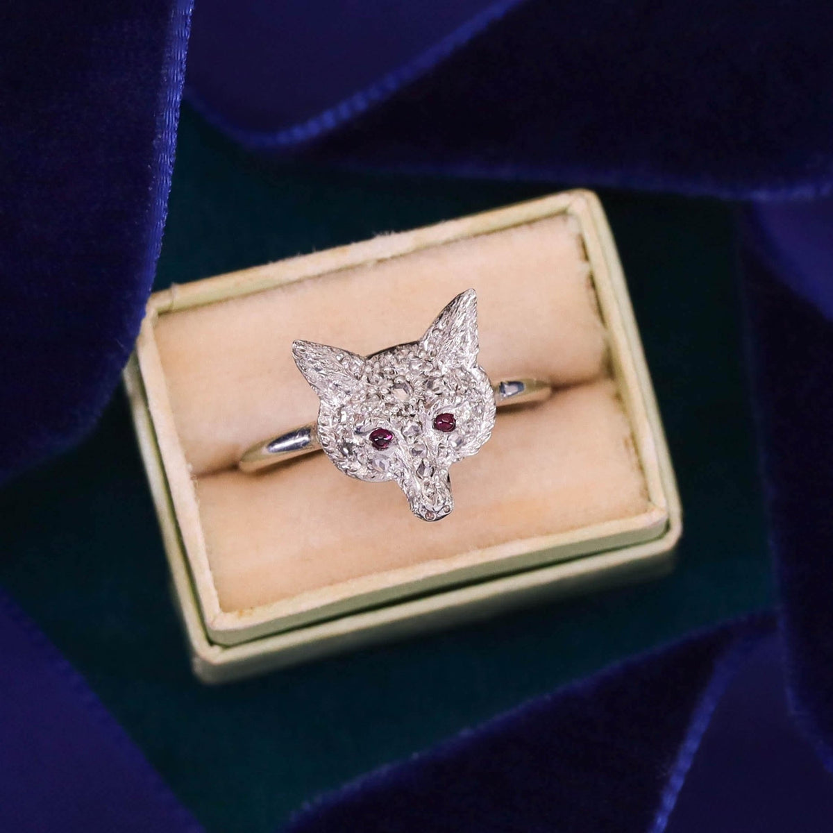 Antique Diamond Fox Ring of Platinum - Trademark Antiques