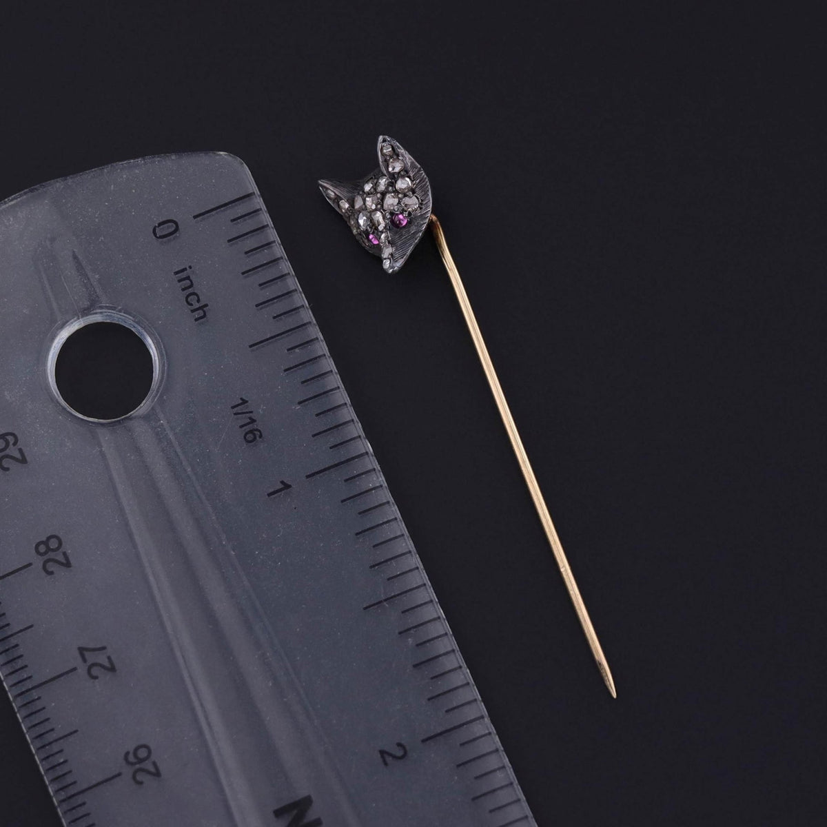 Antique Diamond Fox Stickpin of Silver and 14k Gold - Trademark Antiques