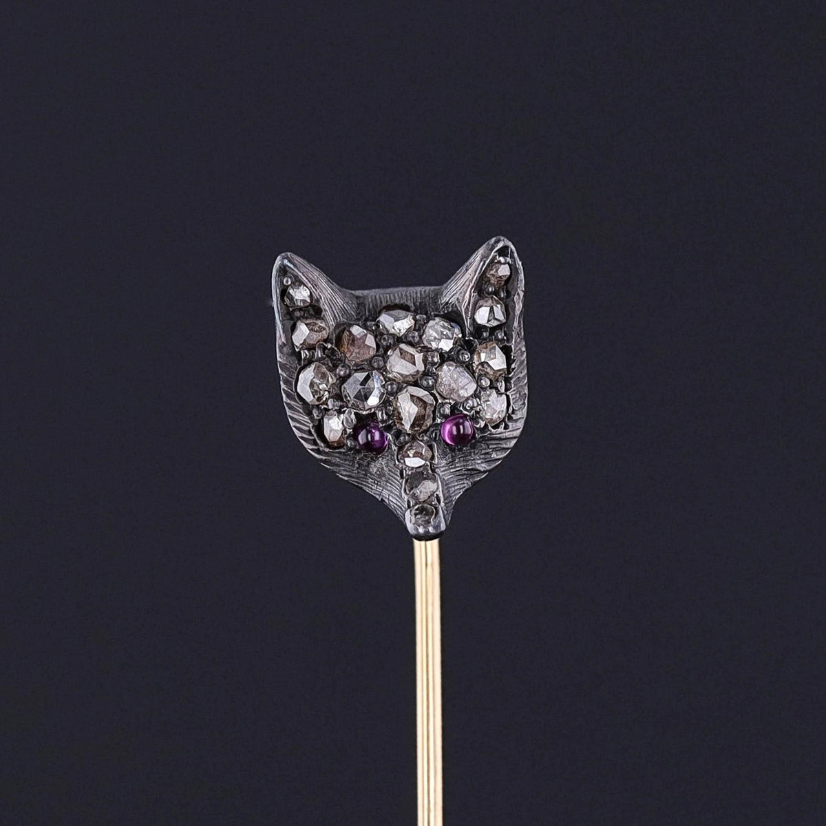 Antique Diamond Fox Stickpin of Silver and 14k Gold - Trademark Antiques