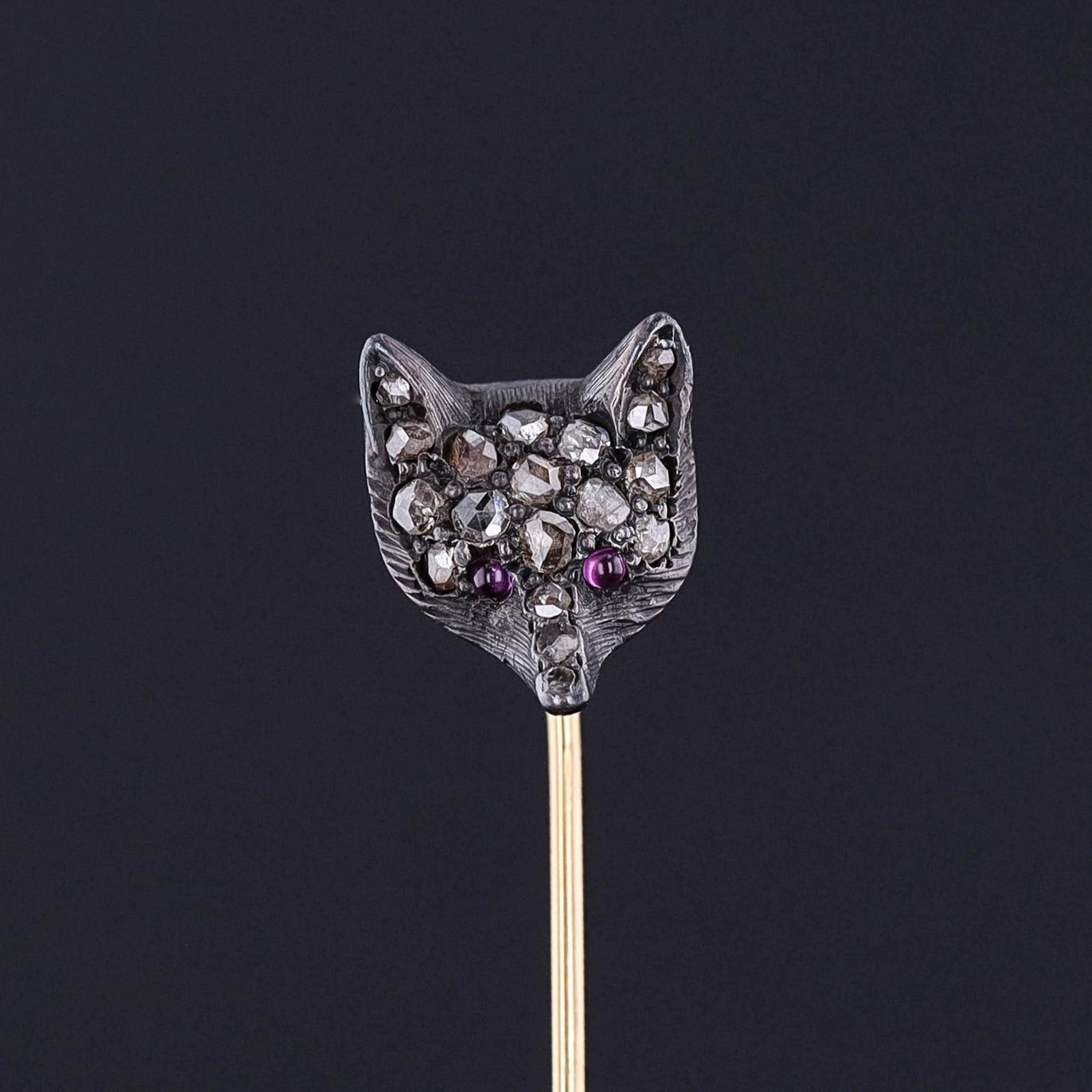 Antique Diamond Fox Stickpin of Silver and 14k Gold - Trademark Antiques