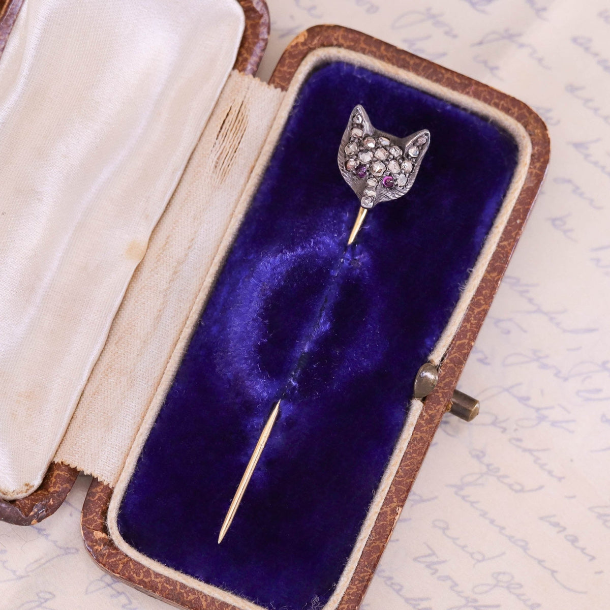 Antique Diamond Fox Stickpin of Silver and 14k Gold - Trademark Antiques