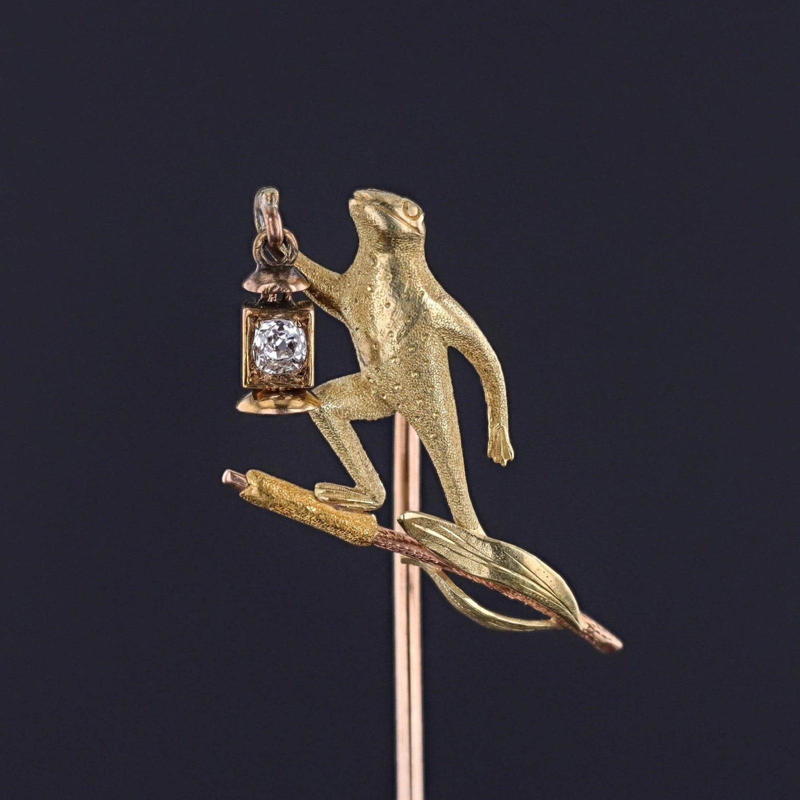 Antique Diamond Frog Stickpin of 14k Gold - Trademark Antiques