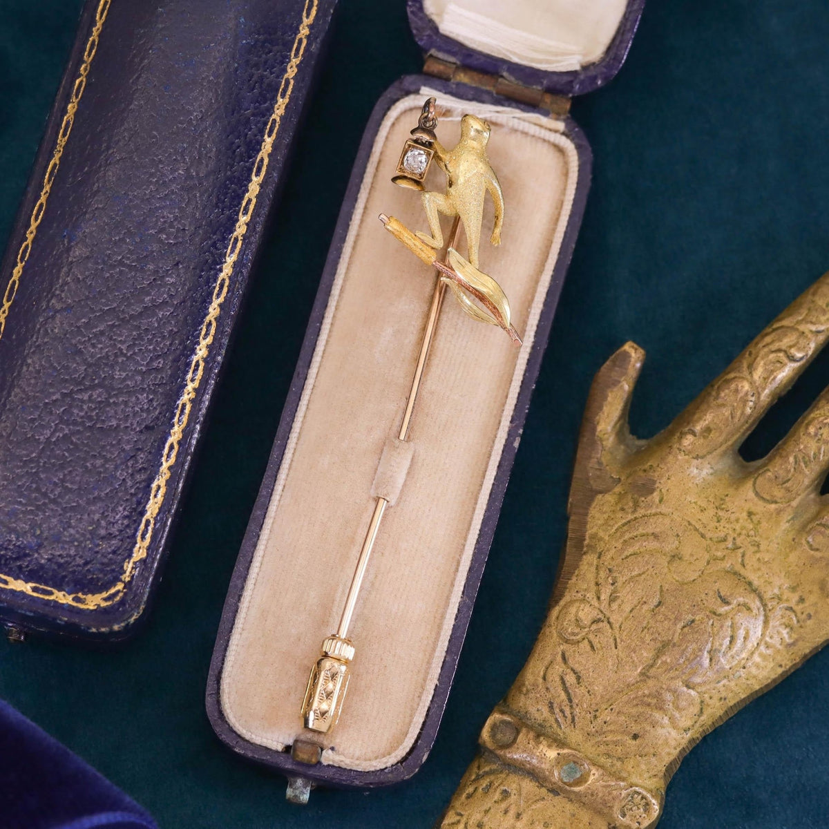 Antique Diamond Frog Stickpin of 14k Gold - Trademark Antiques