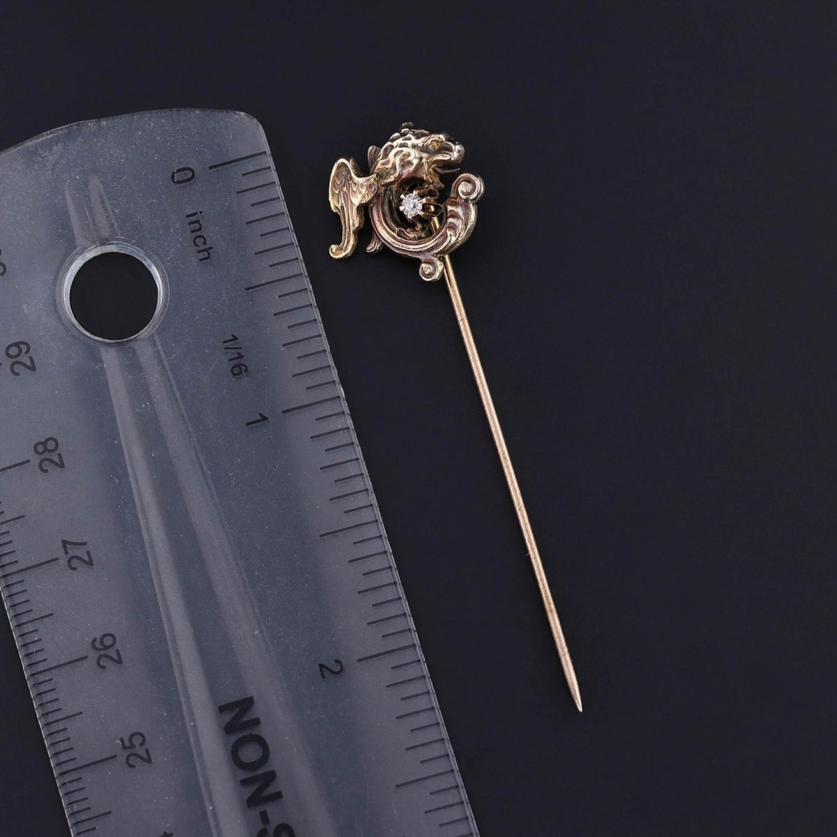 Antique Diamond Griffin Stickpin of 10k Gold - Trademark Antiques
