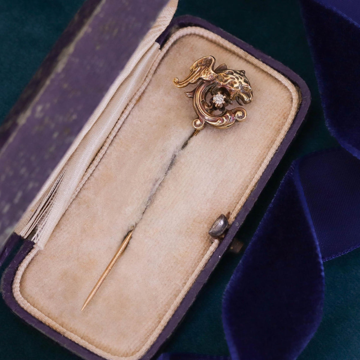 Antique Diamond Griffin Stickpin of 10k Gold - Trademark Antiques