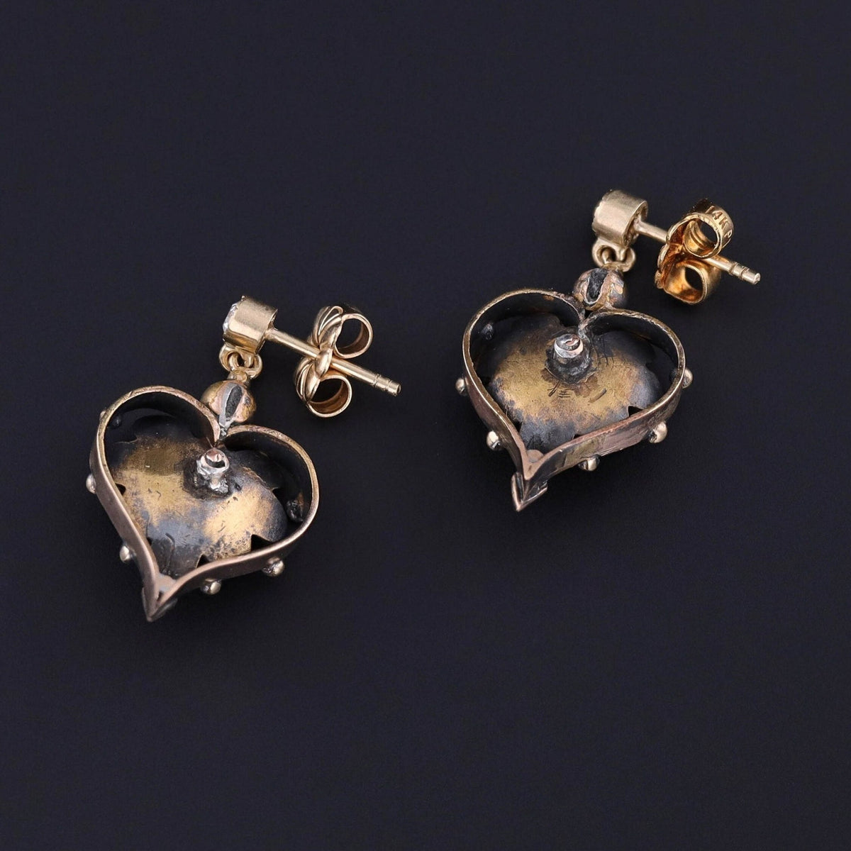 Antique Diamond Heart Conversion Earrings of 14k Gold - Trademark Antiques