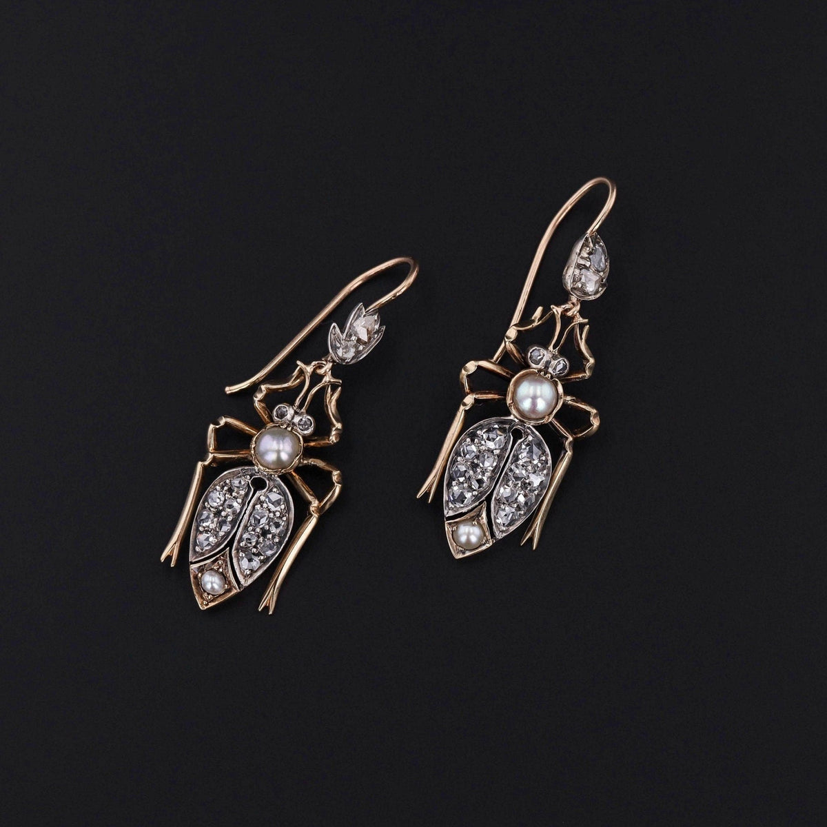 Antique Diamond Insect Earrings of 14k Gold - Trademark Antiques