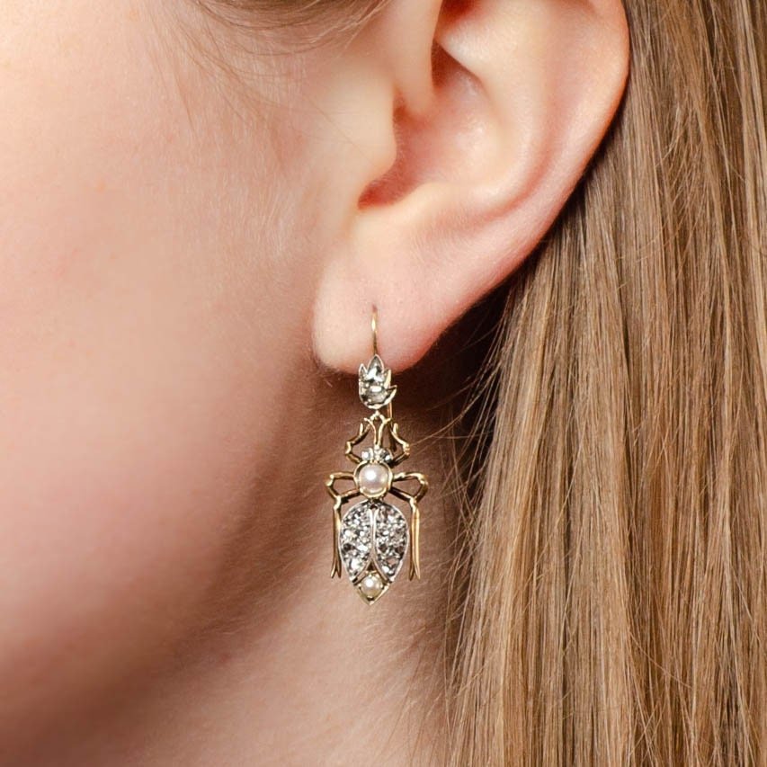 Antique Diamond Insect Earrings of 14k Gold - Trademark Antiques