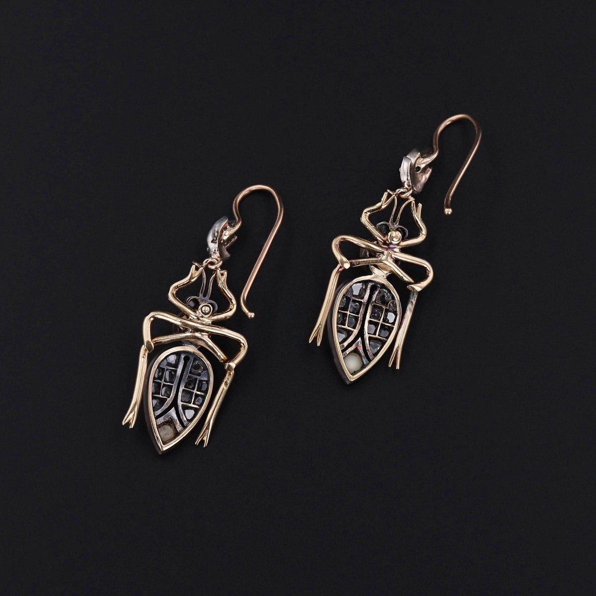 Antique Diamond Insect Earrings of 14k Gold - Trademark Antiques