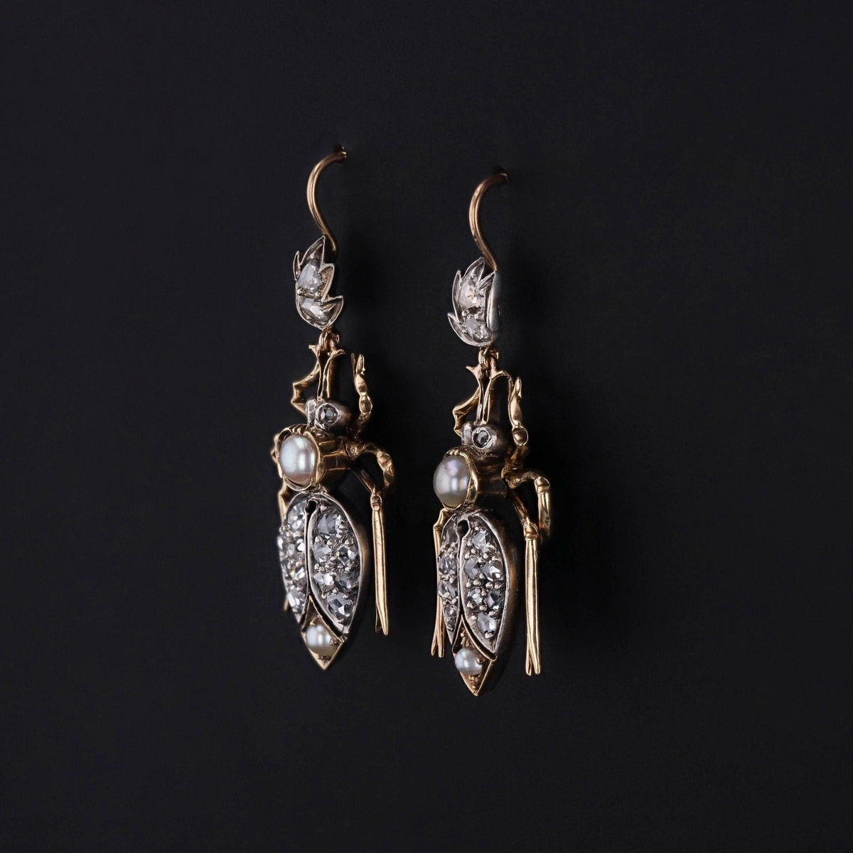 Antique Diamond Insect Earrings of 14k Gold - Trademark Antiques