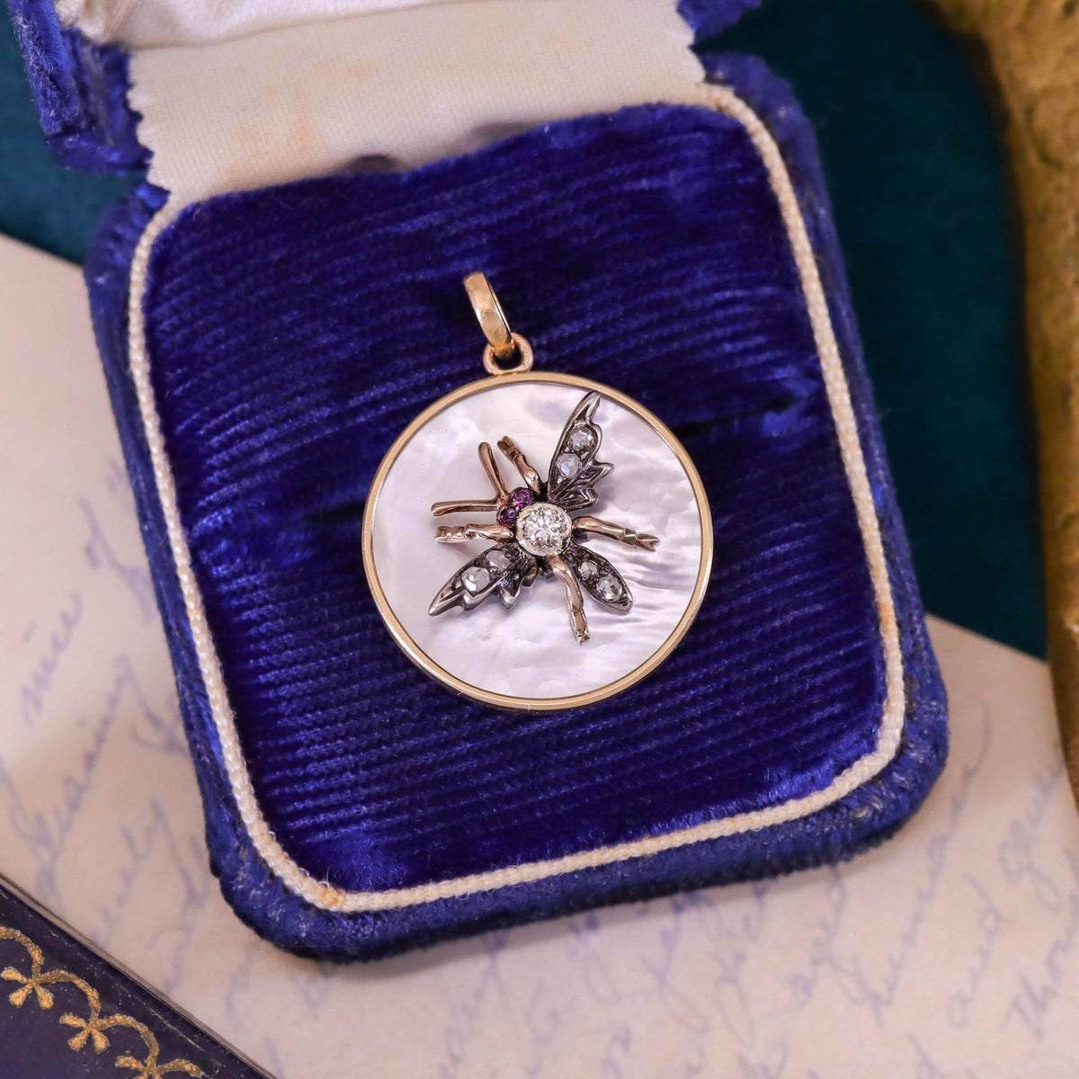 Antique Diamond Insect Pendant of Gold and Silver - Trademark Antiques