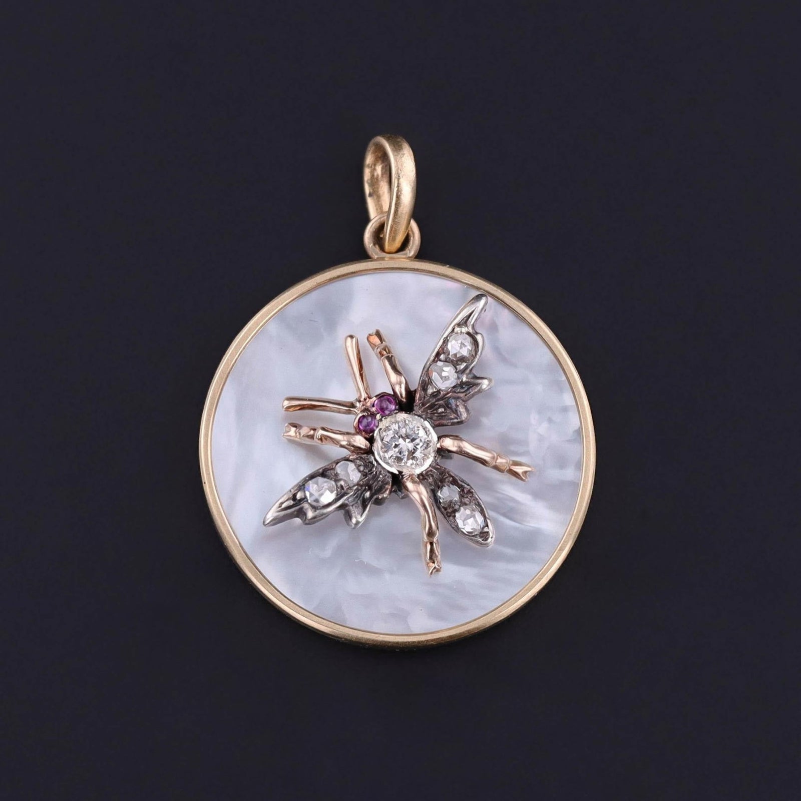 Antique Diamond Insect Pendant of Gold and Silver - Trademark Antiques