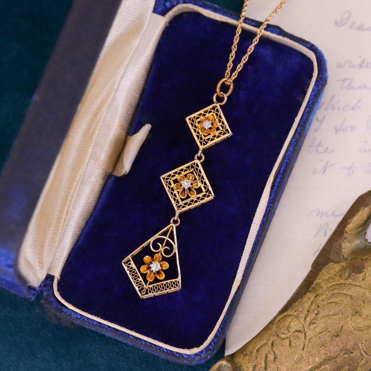 Antique Diamond Lavalier Necklace of 14k Gold - Trademark Antiques