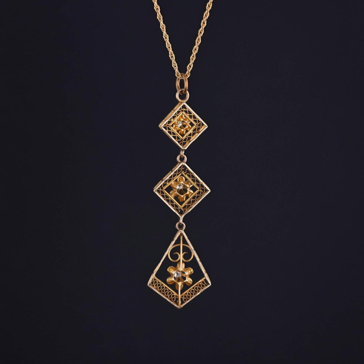 Antique Diamond Lavalier Necklace of 14k Gold - Trademark Antiques