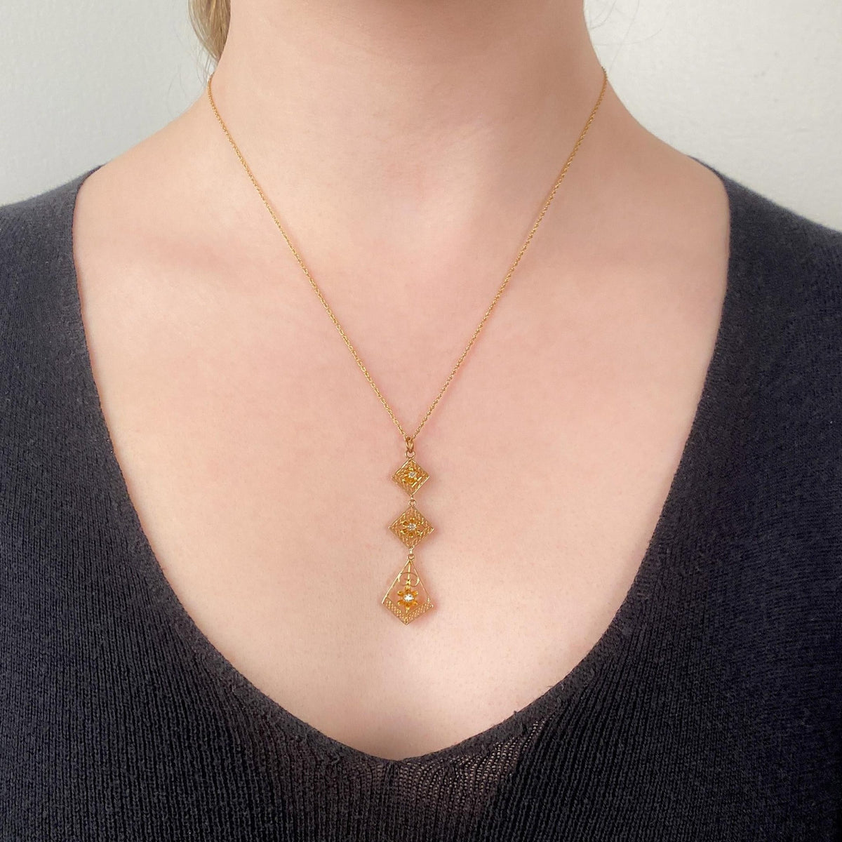 Antique Diamond Lavalier Necklace of 14k Gold - Trademark Antiques