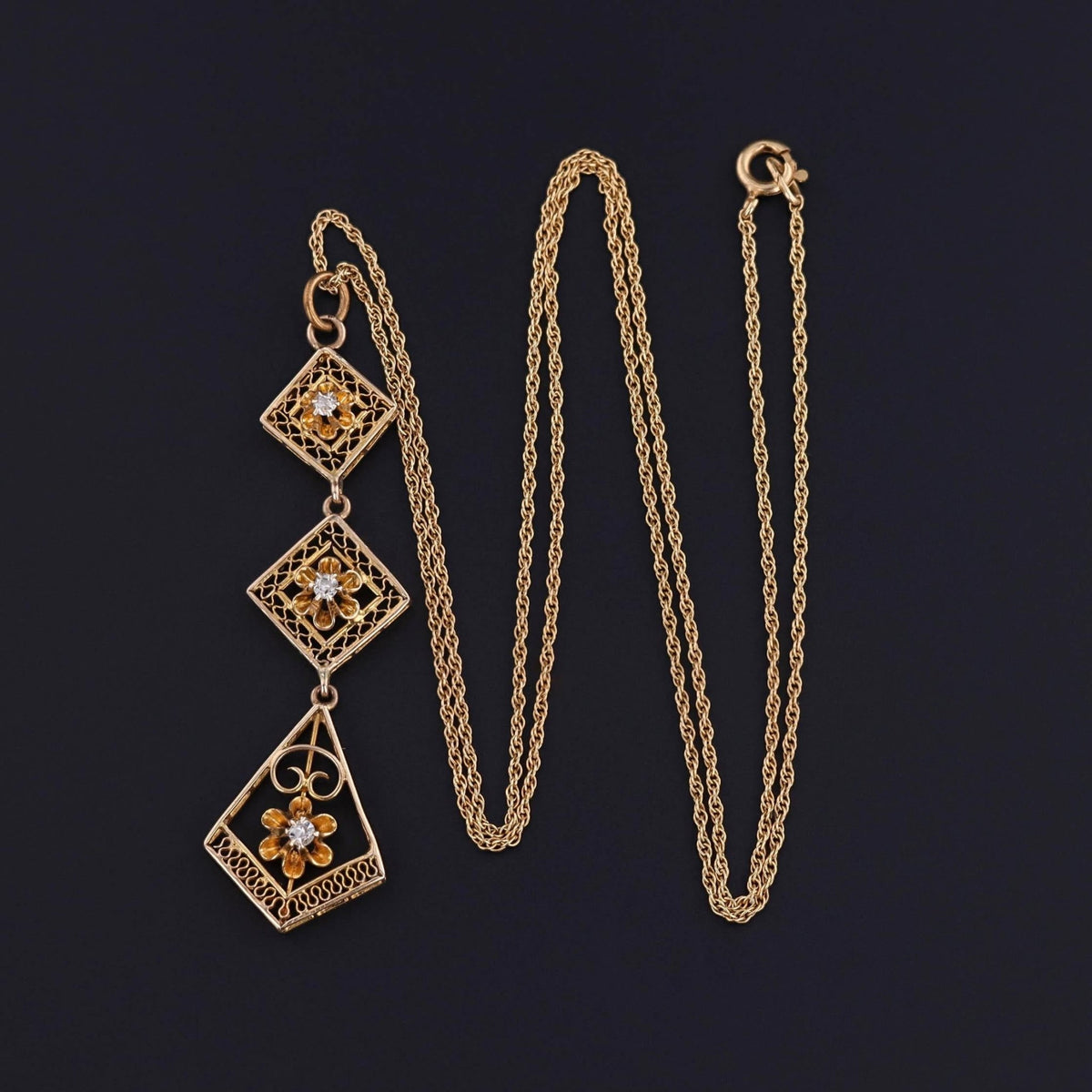 Antique Diamond Lavalier Necklace of 14k Gold - Trademark Antiques