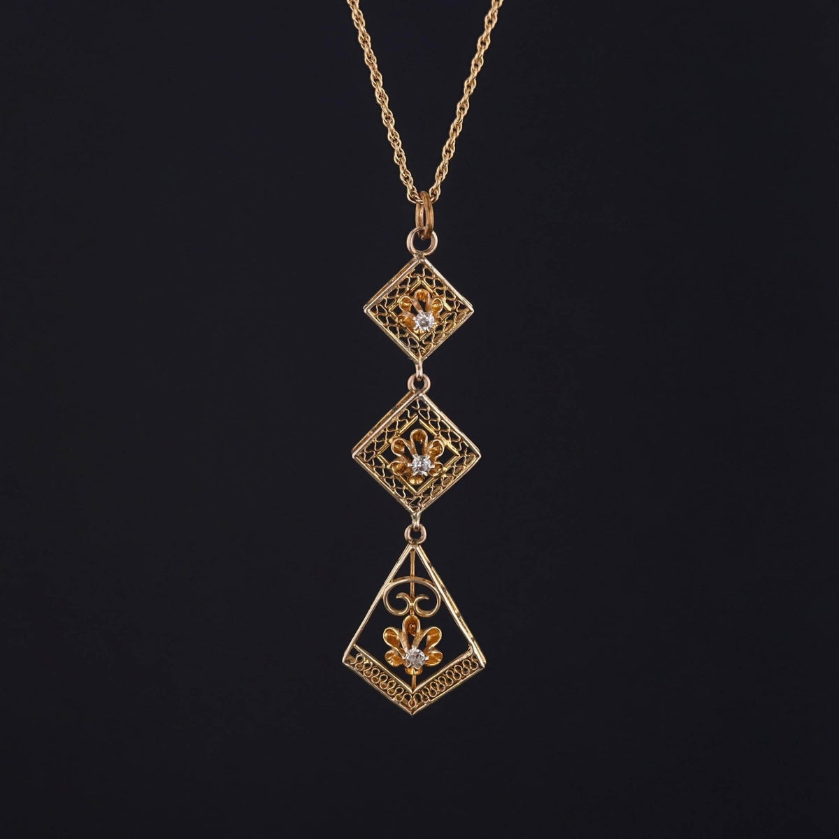 Antique Diamond Lavalier Necklace of 14k Gold - Trademark Antiques