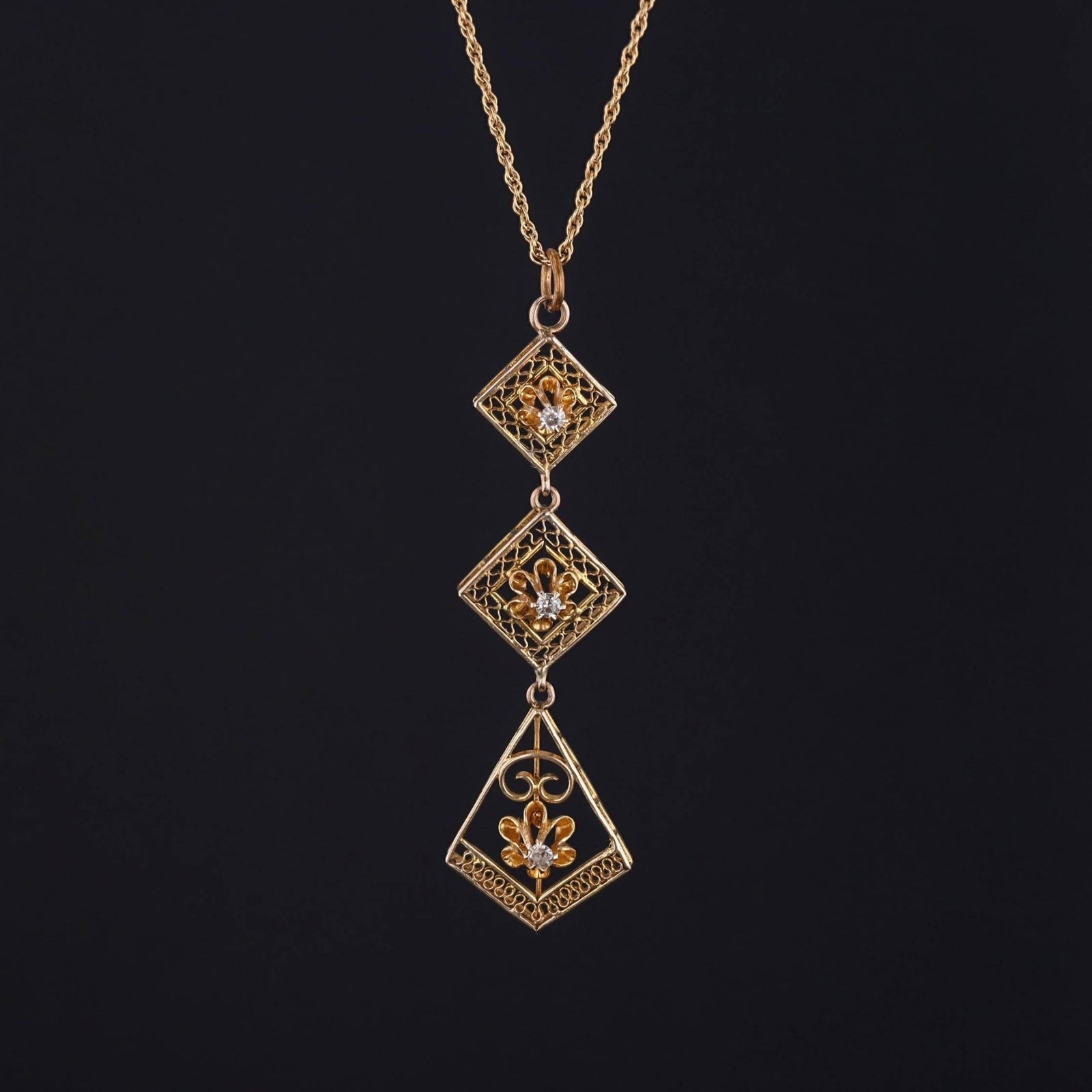 Antique Diamond Lavalier Necklace of 14k Gold - Trademark Antiques