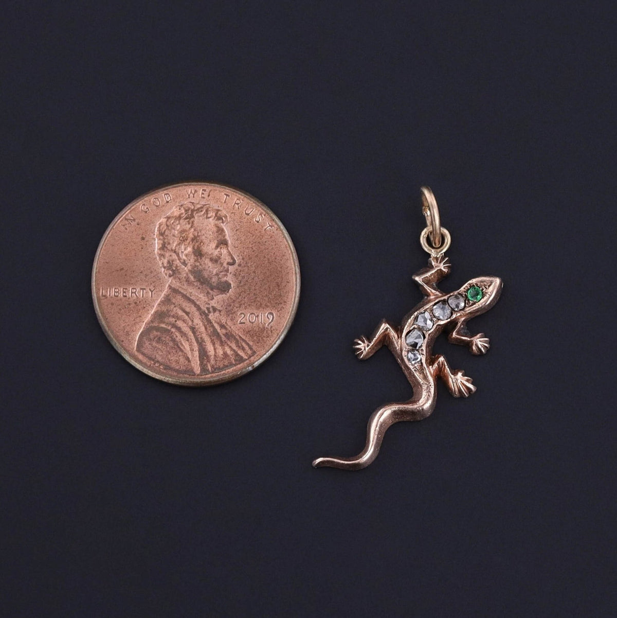 Antique Diamond Lizard Charm of 10k Gold - Trademark Antiques