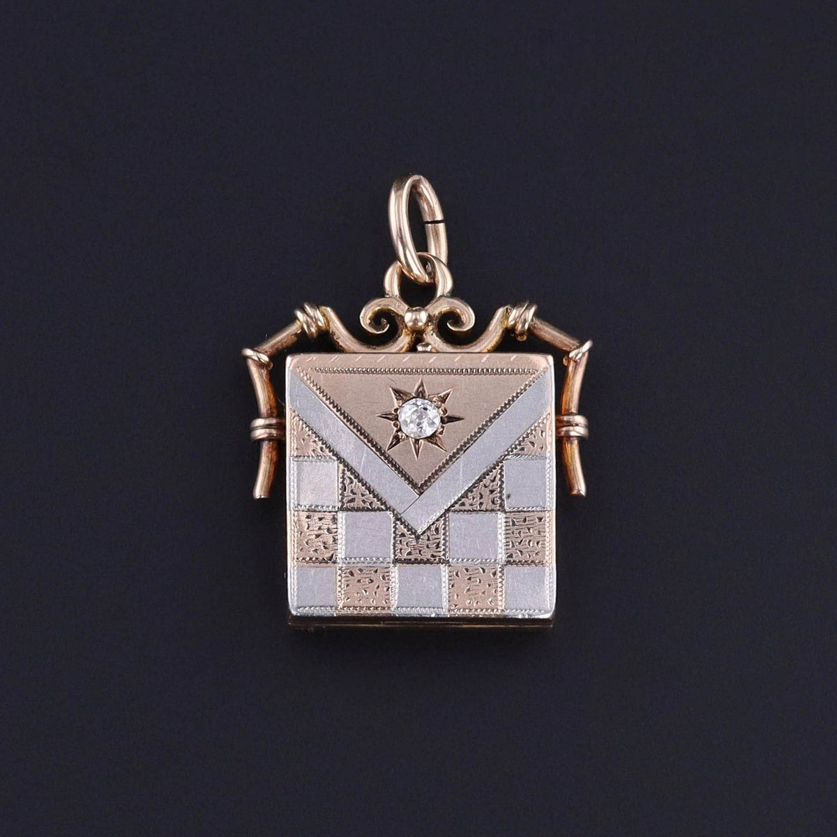 Antique Diamond Locket of 10k Rose Gold and Platinum - Trademark Antiques