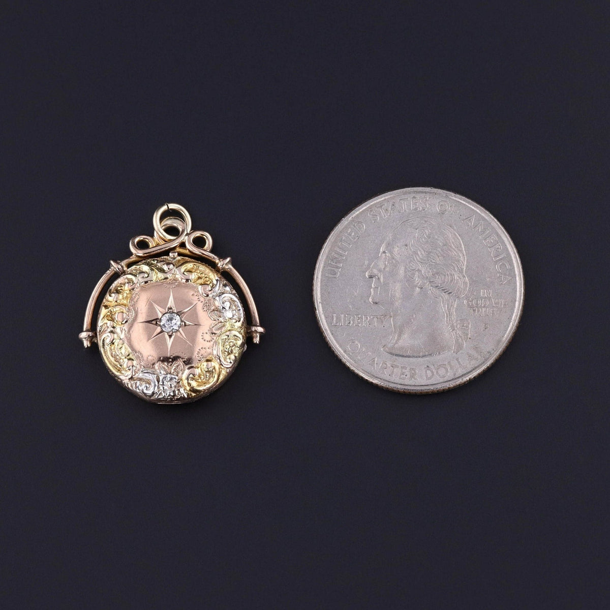 Antique Diamond Locket of Tri - Color Gold - Trademark Antiques