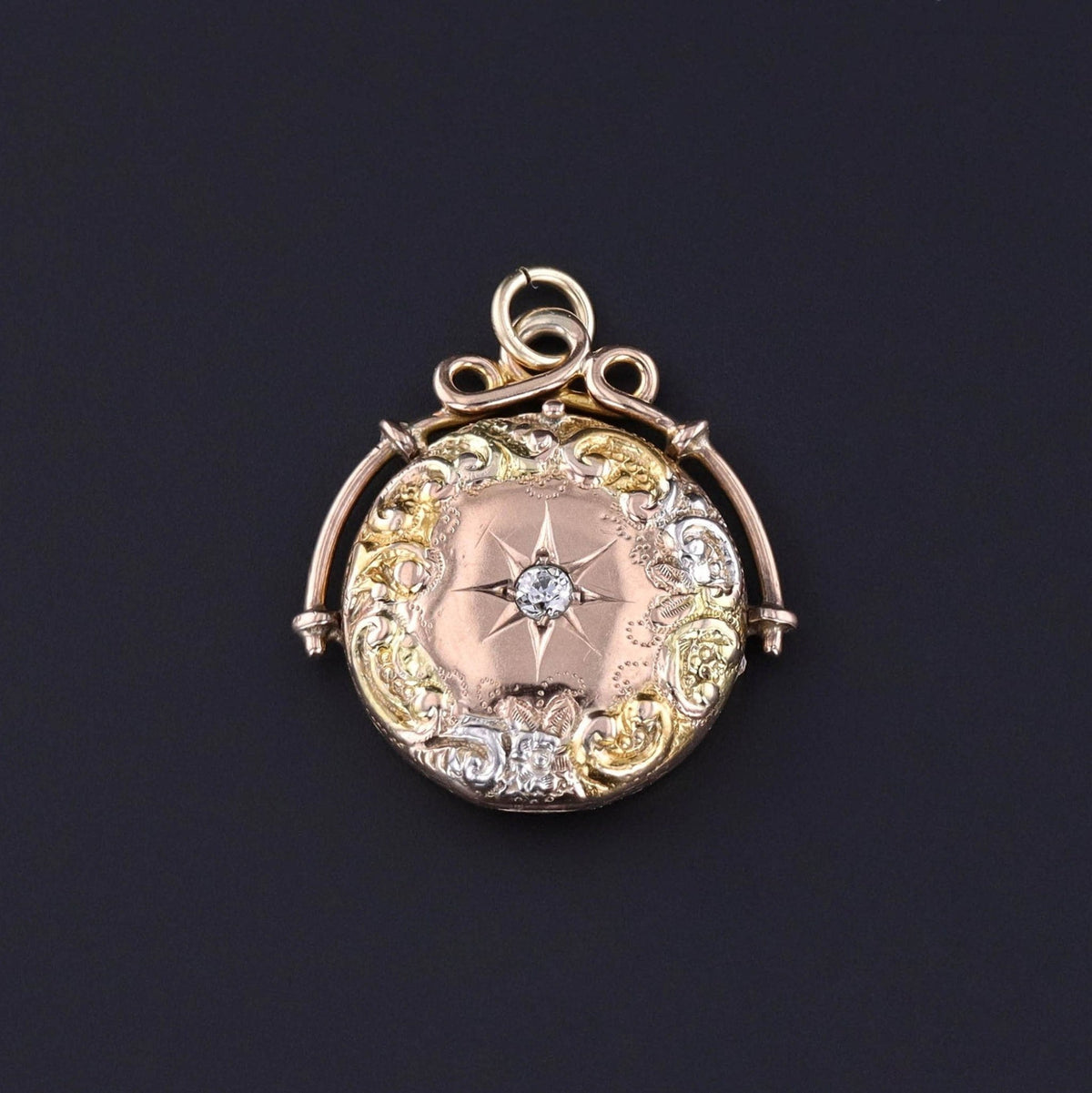 Antique Diamond Locket of Tri - Color Gold - Trademark Antiques